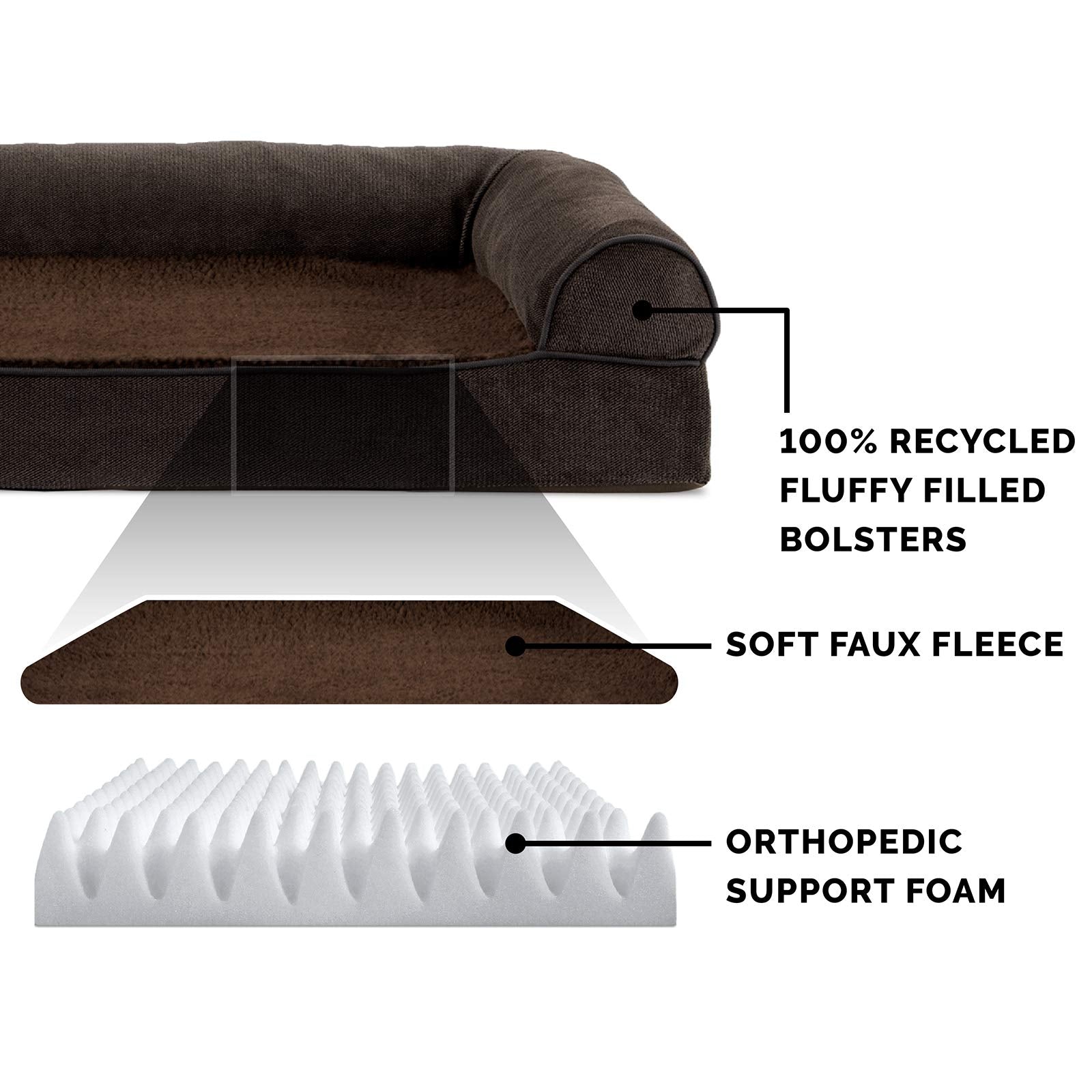 Furhaven Large Orthopedic Dog Bed Sherpa & Chenille Sofa-Style W/ Removable Washable Cover - Coffee, Large