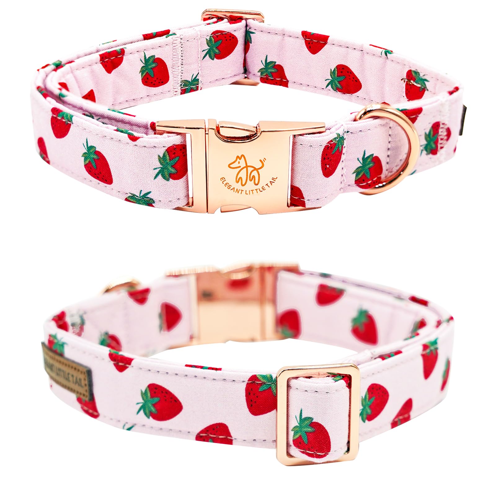Elegant Strawberries Print Summer Dog Collar - Durable Cotton Collar With Metal Buckle For Large Dogs