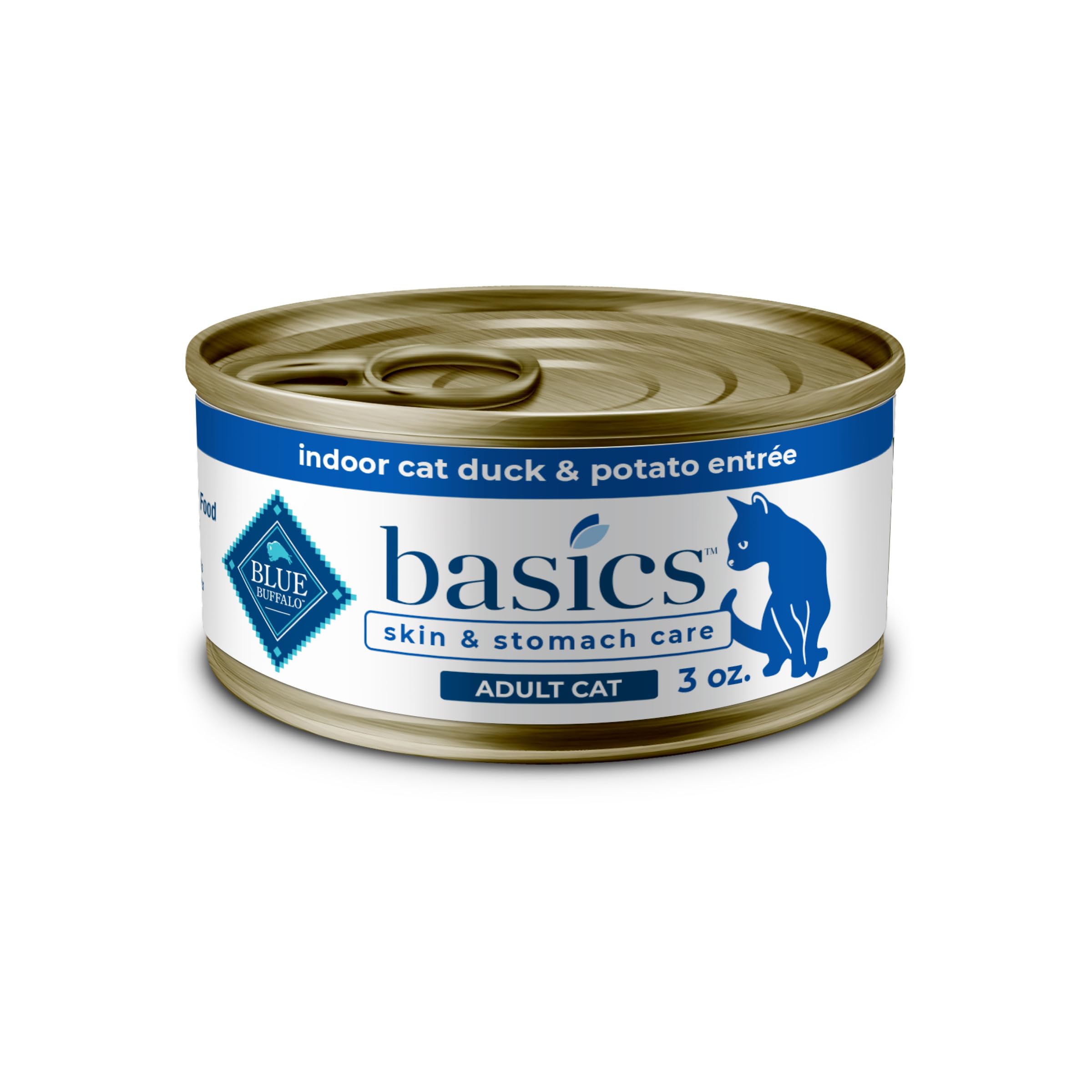 Blue Buffalo Basics Grain-Free Wet Cat Food, Skin & Stomach Care, Limited Ingredient Diet for Indoor Cats, Duck & Potato Entr  e