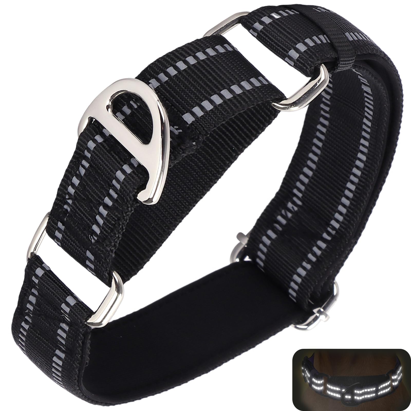 Onefojojo Martingale Collar For Large Dogs Reflective Nylon Dog Collar With No Buckle Adjustable Training No Slip Dog Collar (L,