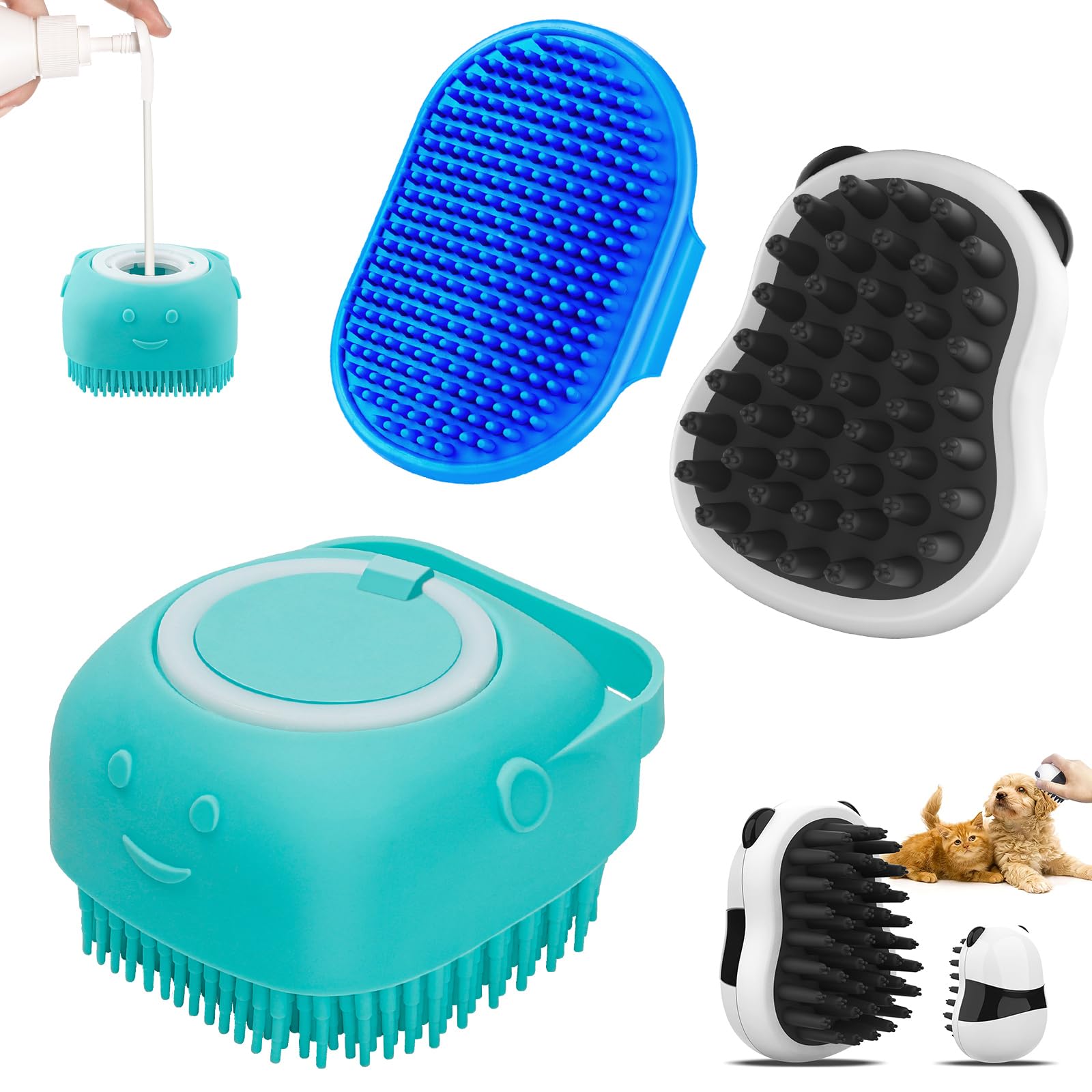 Comotech 3PCS Dog Bath Brush  Dog Shampoo brush  Dog Scrubber for Bath  Dog/Grooming/Washing Brush Scrubber with Adjustable Ring