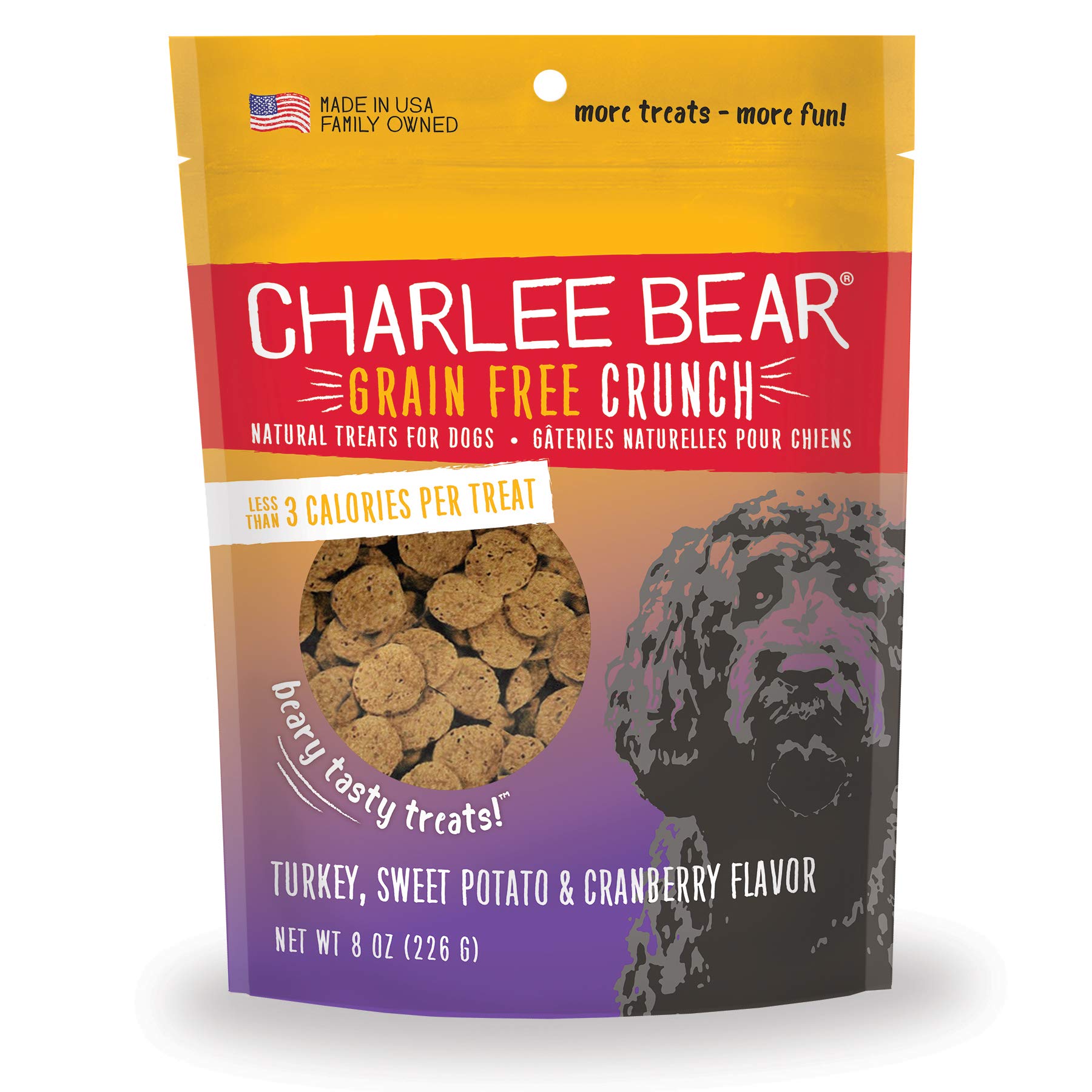 Charlee Bear Grain Free Crunch Dog Treats, Turkey, Sweet Potato & Cranberry Flavor, 8 oz