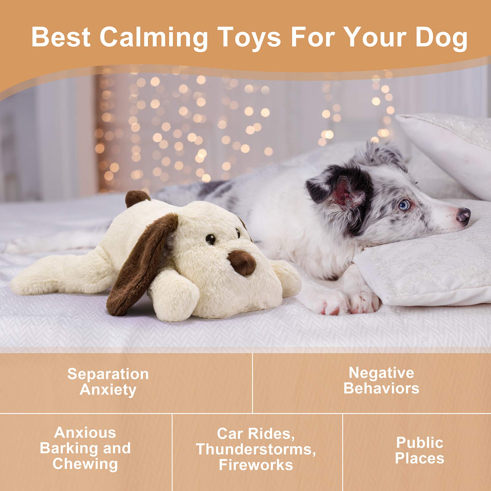 Moropaky Puppy Heartbeat Toy - Plush Anxiety Relief Soother for Puppies, White and Brown