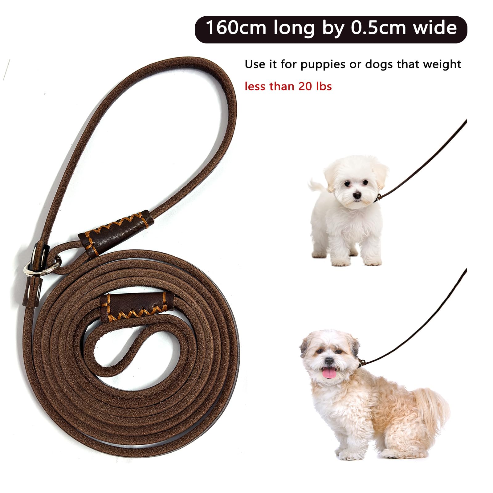 Guiding Star Leather Slip Lead For Small Dogs - 6Ft*1/5In Training Leash For Puppy To Medium Dogs