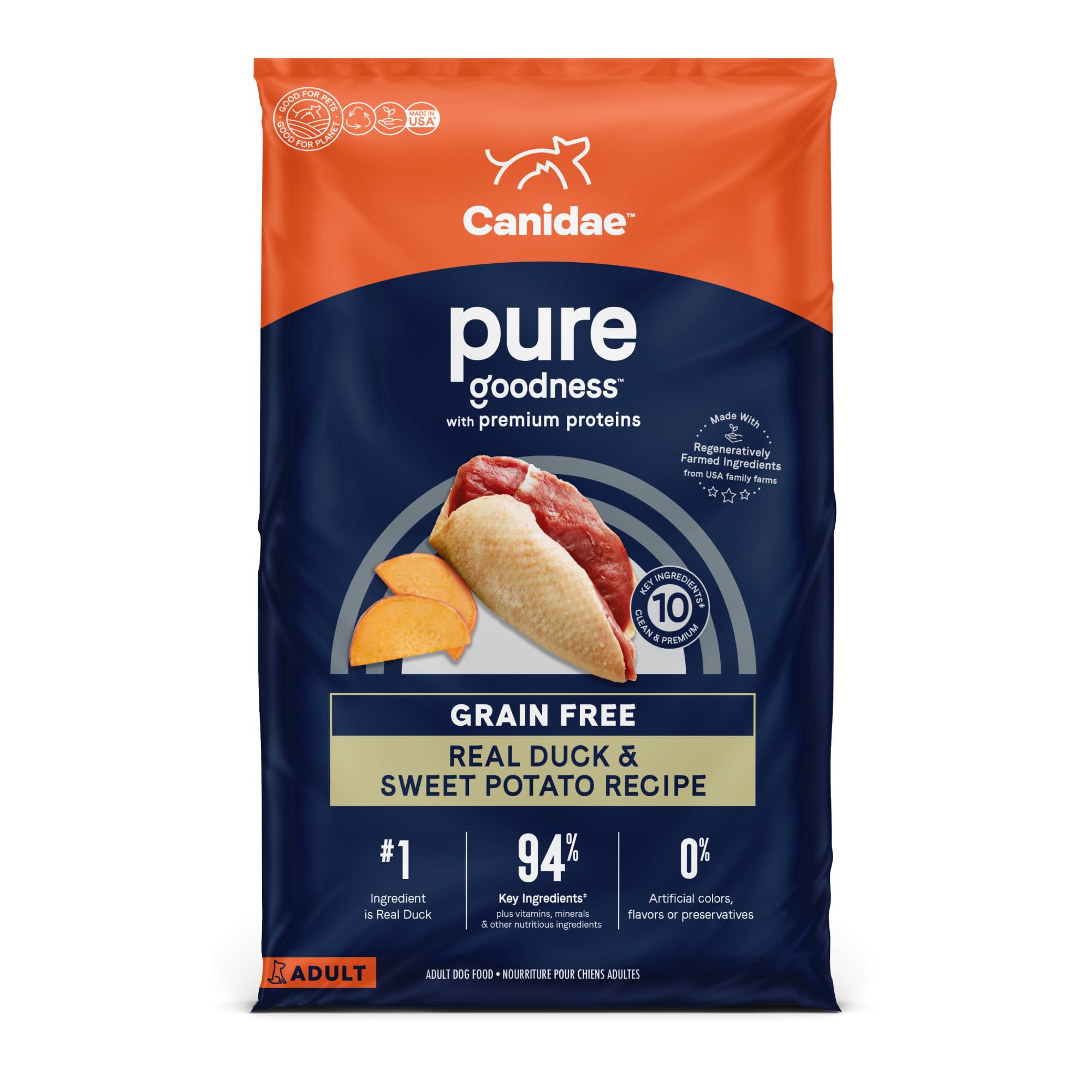 Canidae Pure Farm to Bowl Cage-free Duck & Sweet Potato, Adult, Grain-Free Dry Dog Food, 4lb