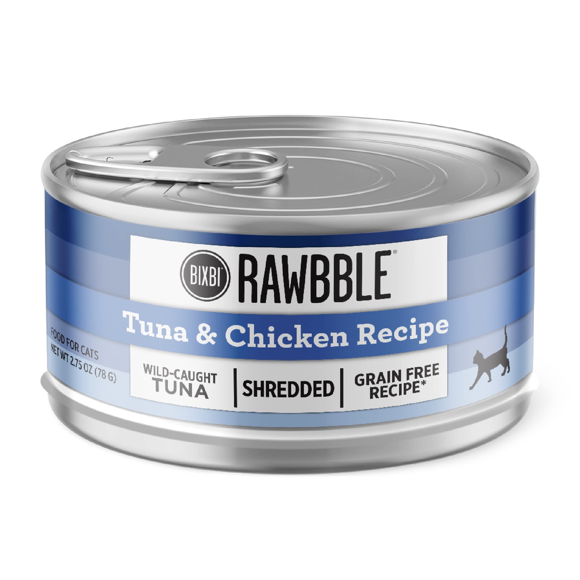 BIXBI Rawbble Shredded Tuna & Chicken Recipe Cans - Grain Free, Protein Rich Wet Cat Food - (2.75 Ounce Cans, Case of 24)