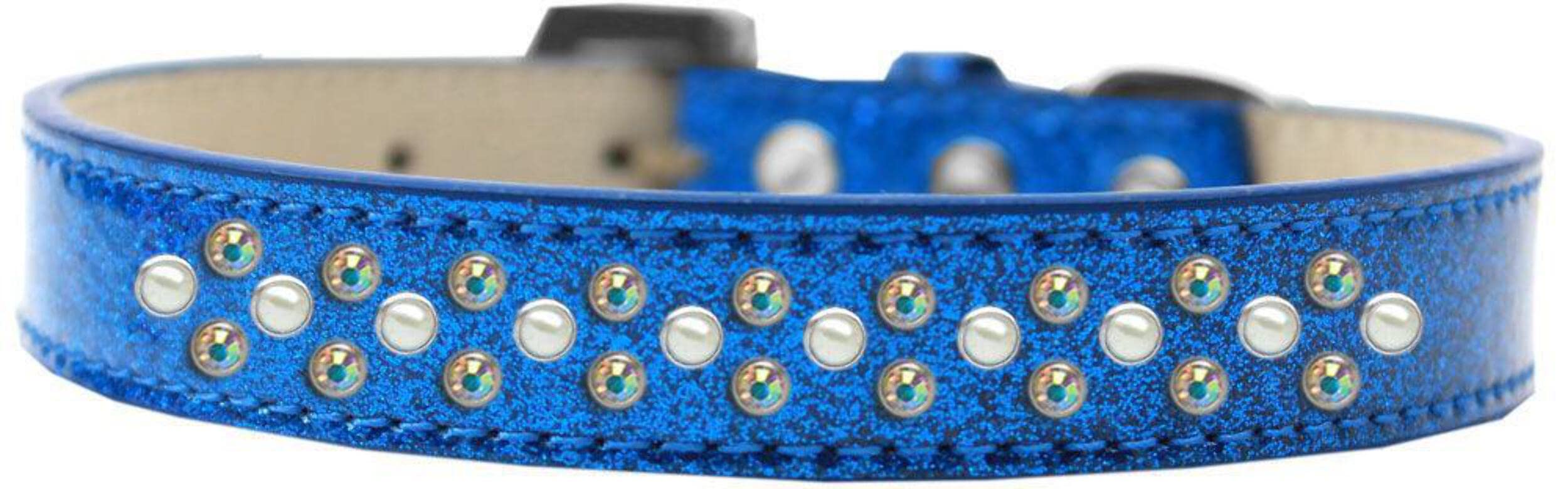 Mirage Pet Products Sprinkles Ice Cream Dog Collar with Pearl and AB Crystals, Size 14, Silver
