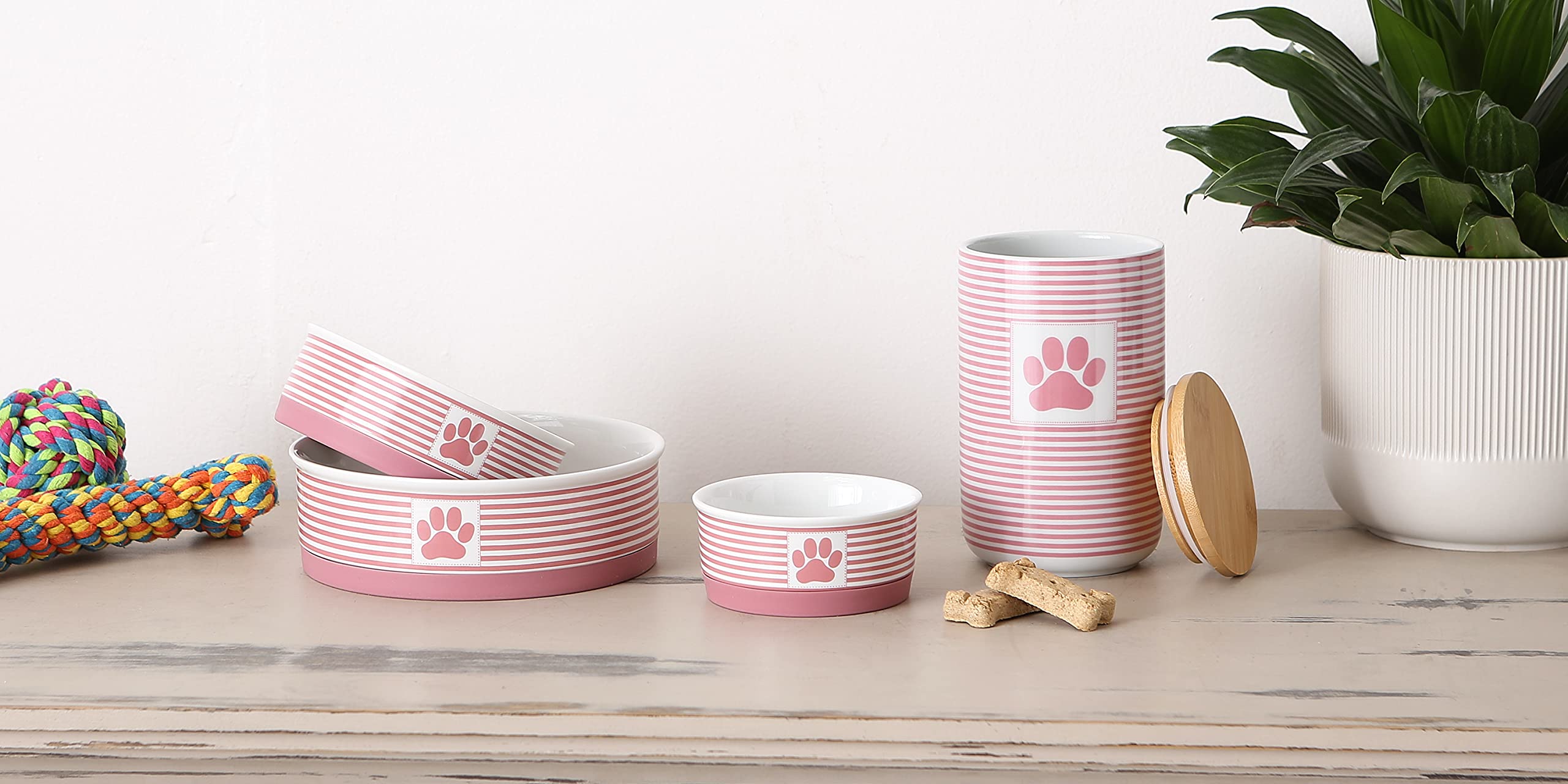 Bone Dry Paw & Patch Ceramic Pet Collection, Medium Set, 6x2, Rose, 2 Piece,5742