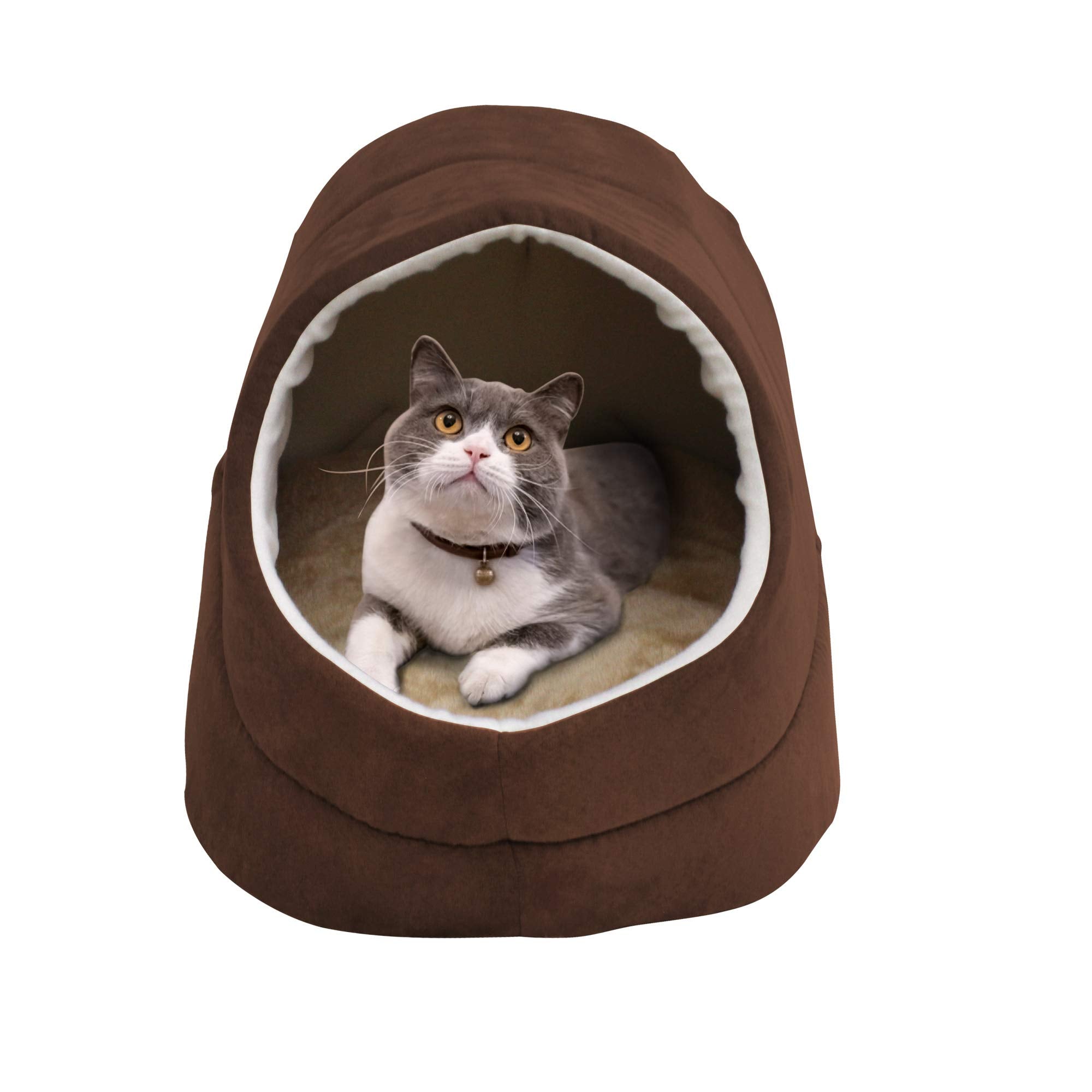 Goopaws Goopaws Cat Cave For Cat And Warming Burrow Cat Bed, Pet Hideway Sleeping Cuddle Cave (Brown-2)