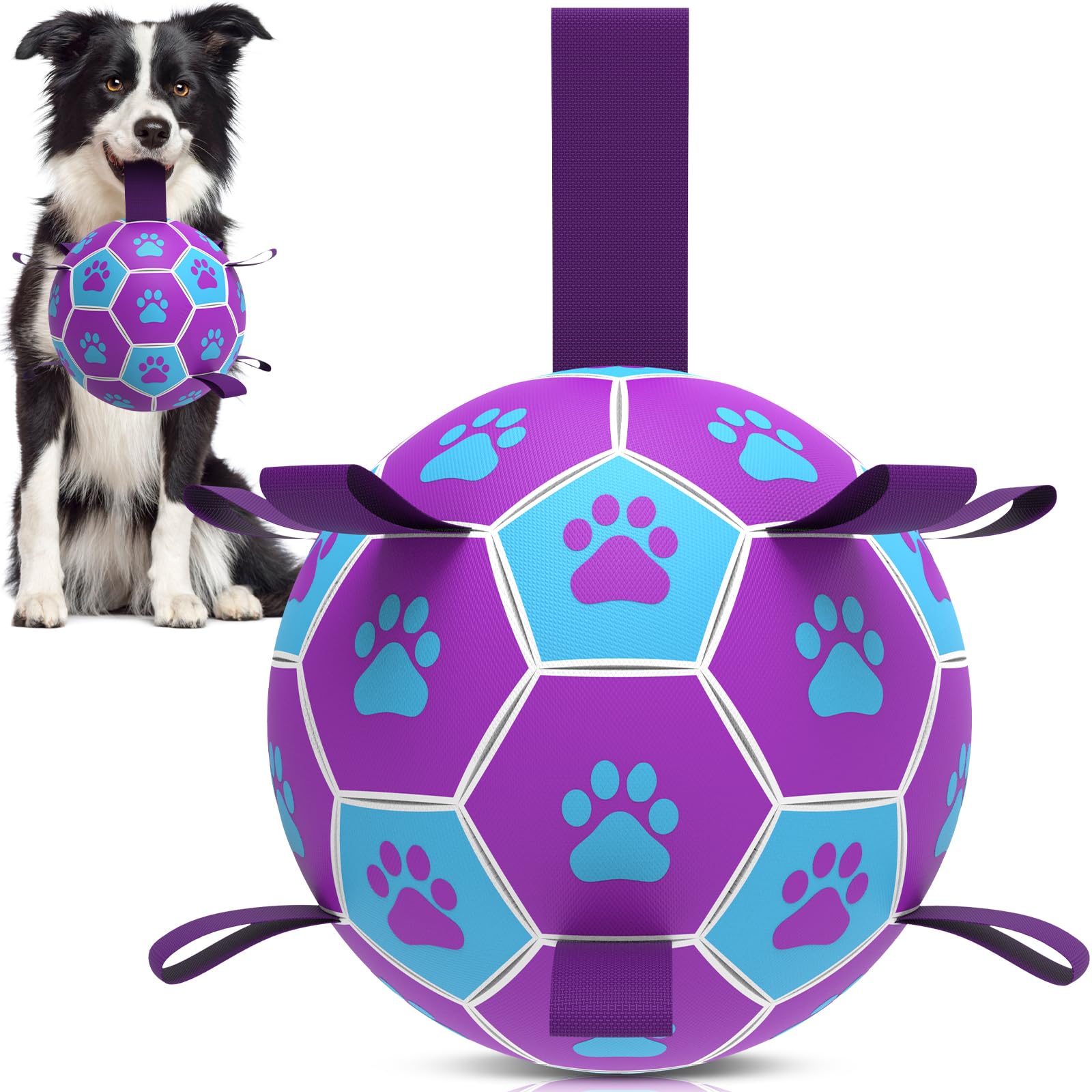 Qdan Dog Toys Soccer Ball - Durable Dog Balls With Strap For Medium Small Dogs, Puppy Birthday Gifts, Dog Tug Toy For Tug Of War