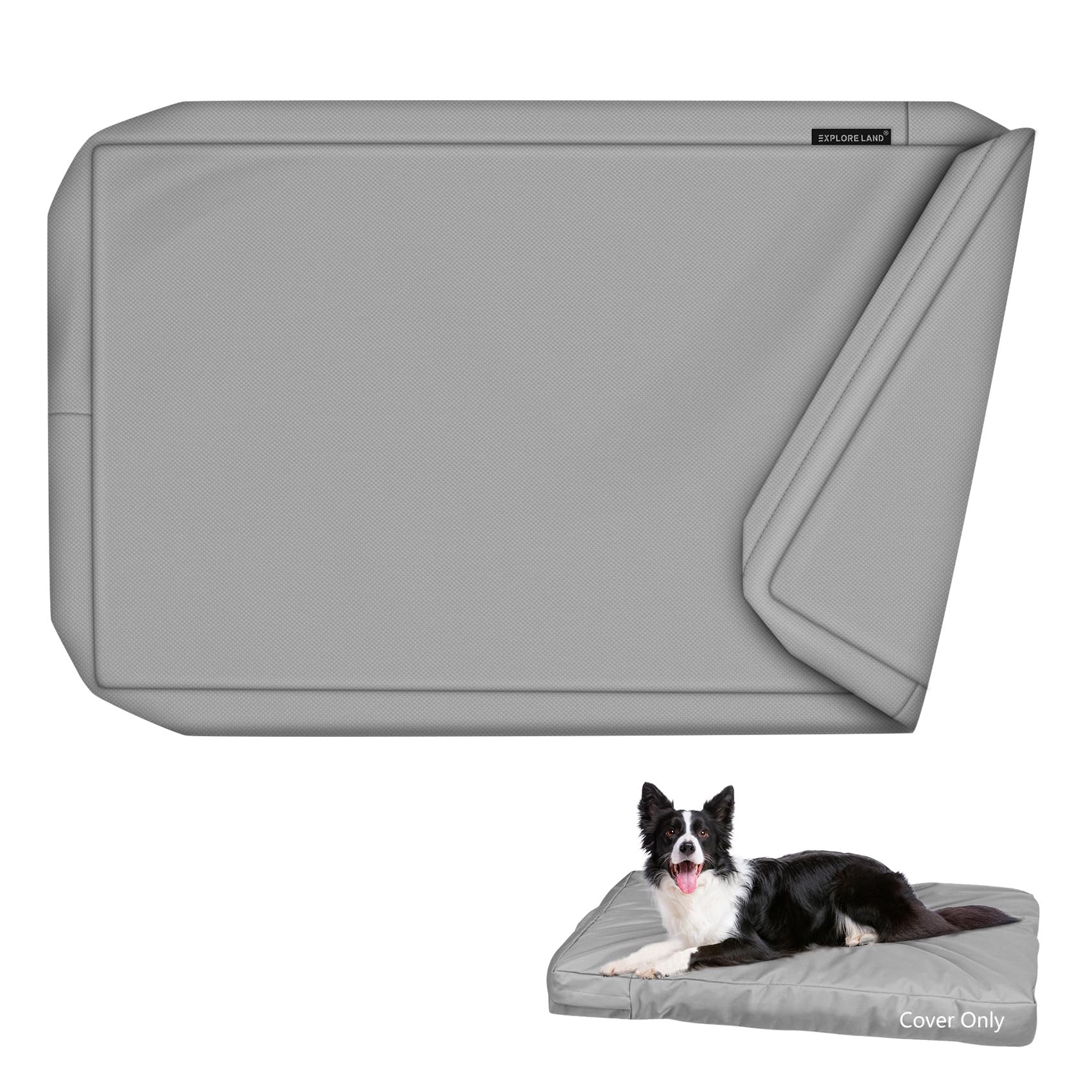 Explore Land Waterproof Dog Bed Cover Canvas Washable Dog Crate Pad Replacement Cover For 48 Inch Crate, 46Lx29Wx4H Inch, Gray