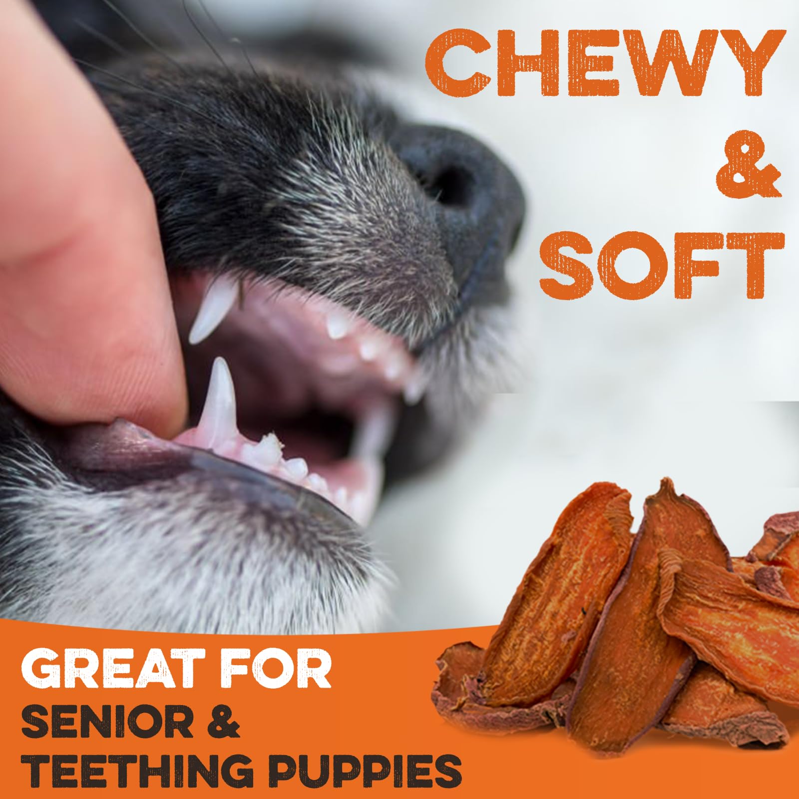 Sweet Potato Slices For Dogs - Soft & Chewy - Single Ingredient Dog Treats, Healthy 100% Natural Sweet Potato Dog Treats With No