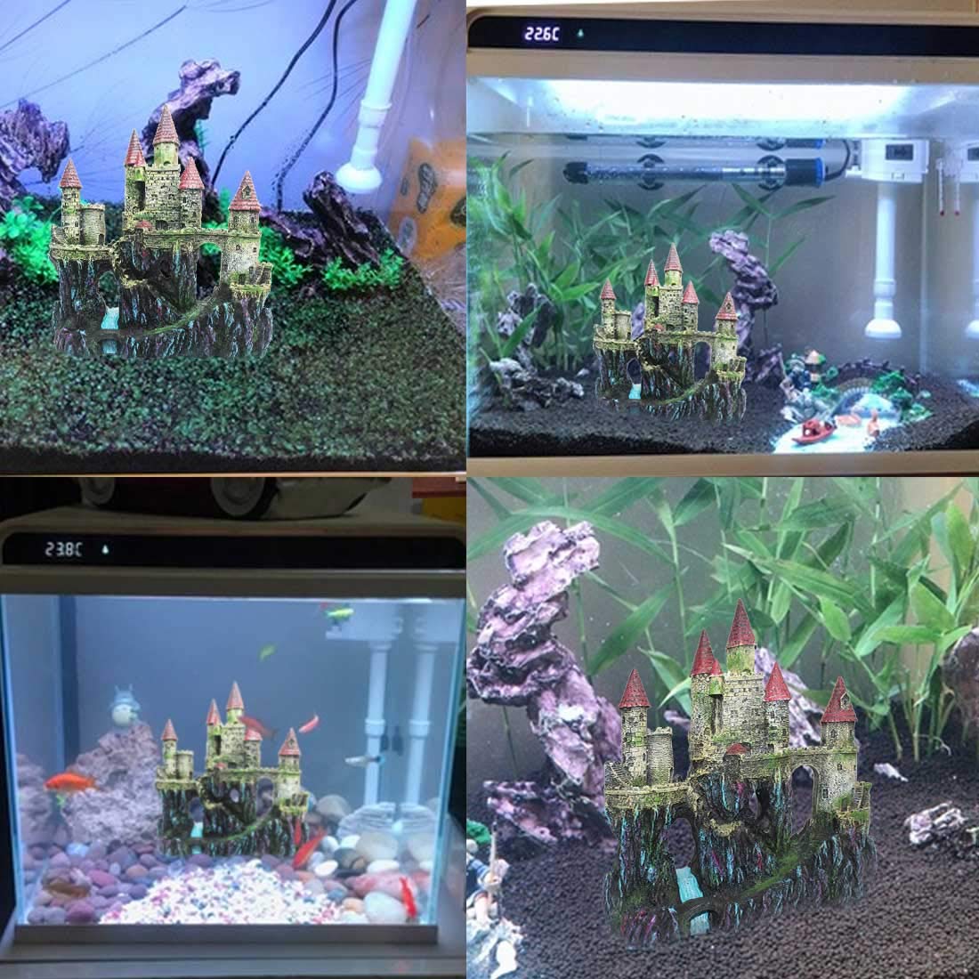 Pinvnby Aquarium Resin Castle Decoration Fish Tank Driftwood Castle Cave Hideouts House Plants Supplies Accessories(Red)
