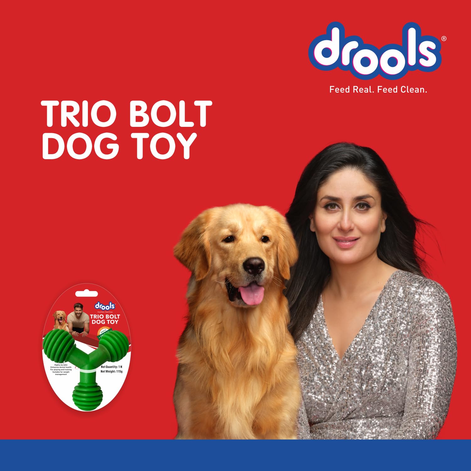 Drools NonToxic Rubber Toy For Dogs, Trio Bolt Ring 115G Pack | Non Destructive Chewing | Enhance Dental Health | Helps In Weig