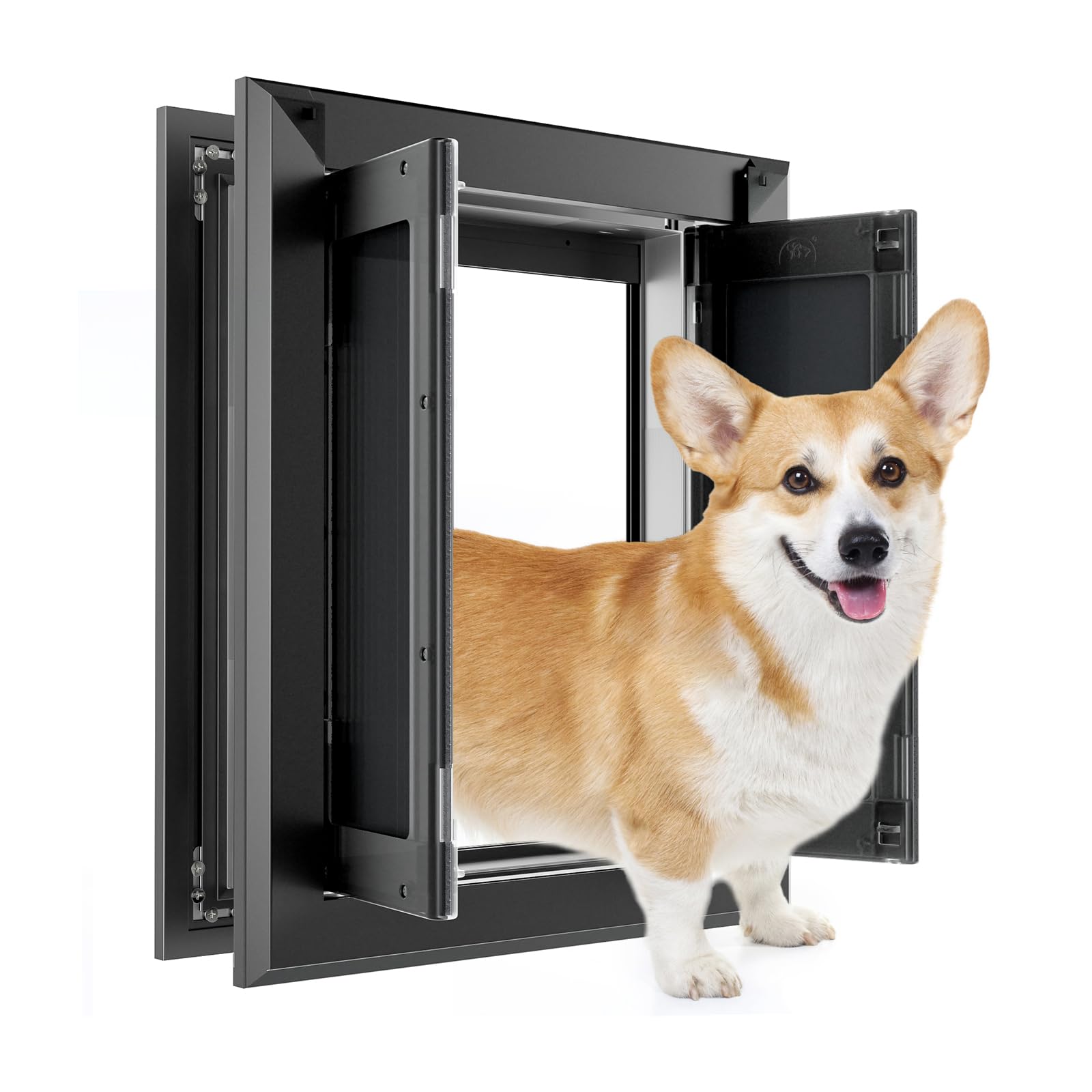 Pataplus Aluminum Mediu M Dog Door For Exterior D Oor,Strong Double Magnetic Flaps,Heavy-Duty Doggy Door For Medium Dog Up To 40