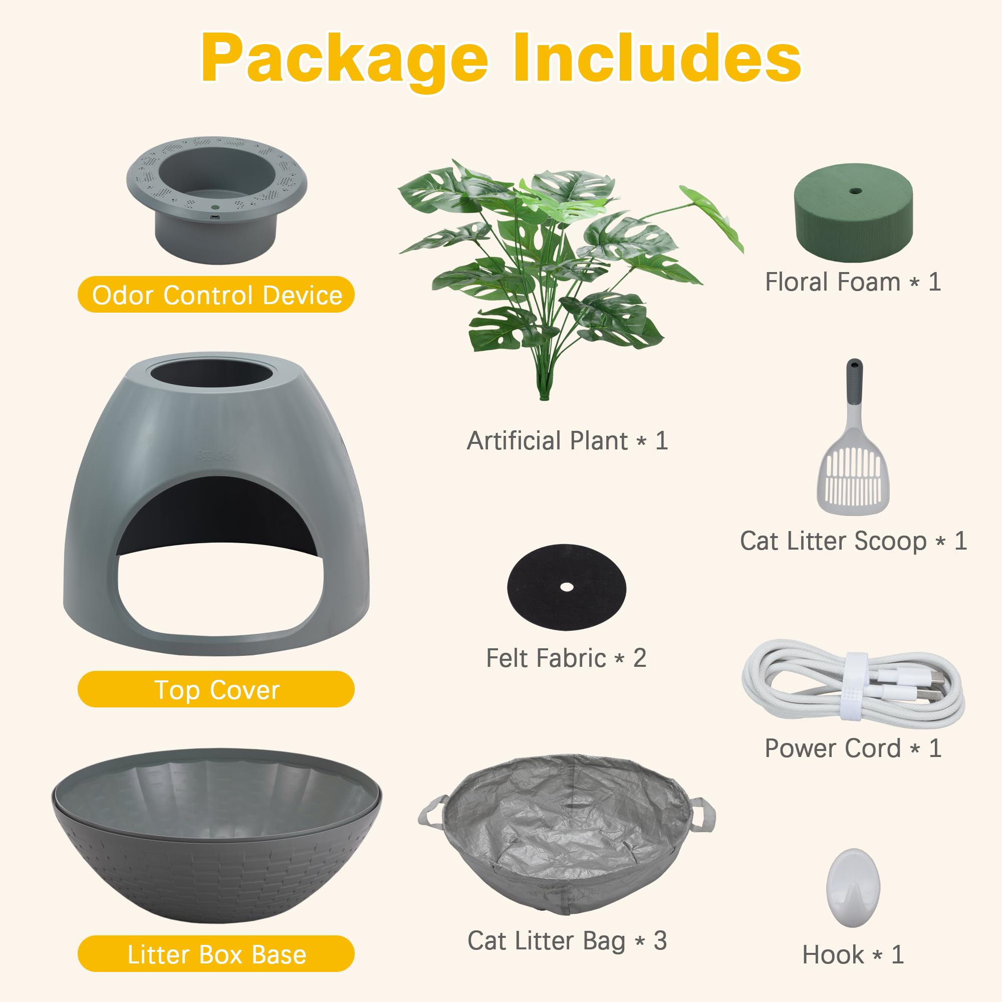 Egglao6 Plant Litter Box Furniture - Secret Kitty Enclosure With Odor Removal System, Decorative Top And Cat Litter Scoop, Quick