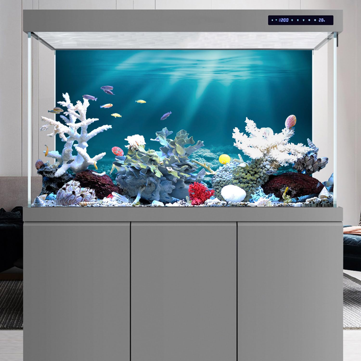 Awert 30X18 Inches Undersea Theme Aquarium Background Sunshine Underwater World Fish Tank Background Durable Polyester Backgroun