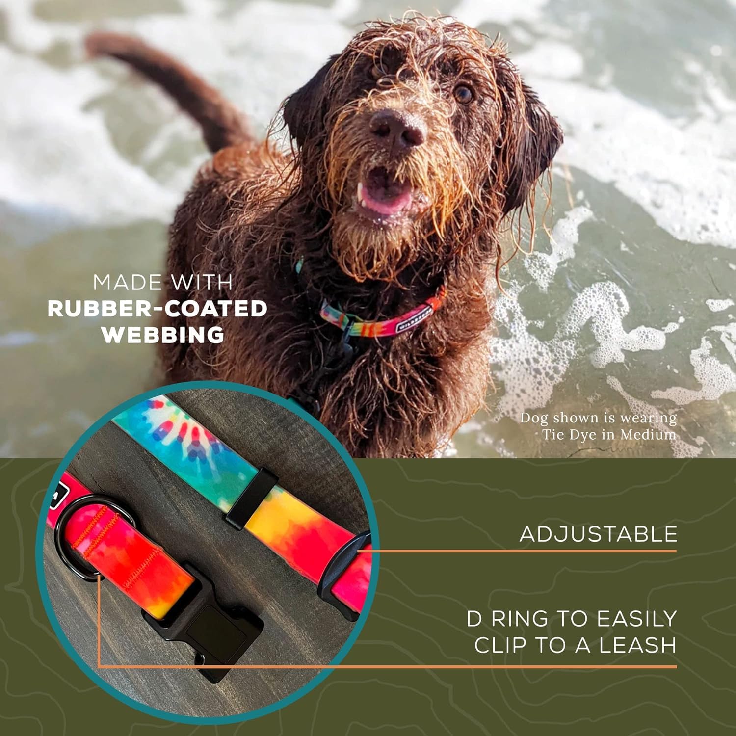 Wilderdog Waterproof Dog Collar - Repels Water & Dirt - Small 11''-15'' - Tie Dye
