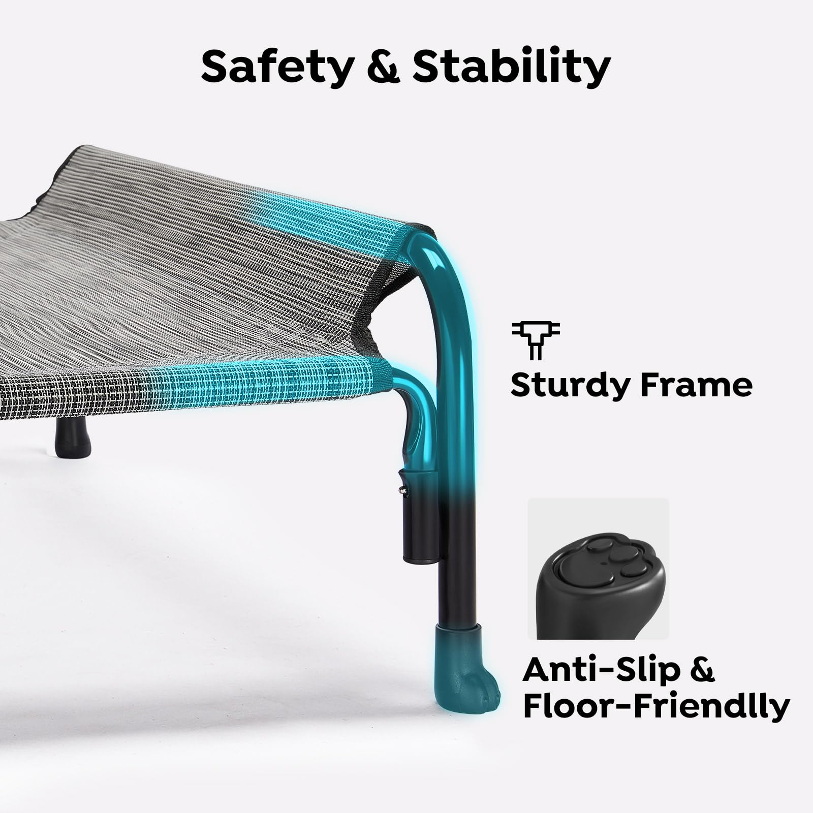 Veehoo Elevated Dog Bed, Outdoor Raised Dog Cots Bed For Large Dogs, Cooling Camping Elevated Pet Bed With Slope Headrest For Indoor And Outdoor, Washable Breathable, Large, Black Silver, Cwc2204
