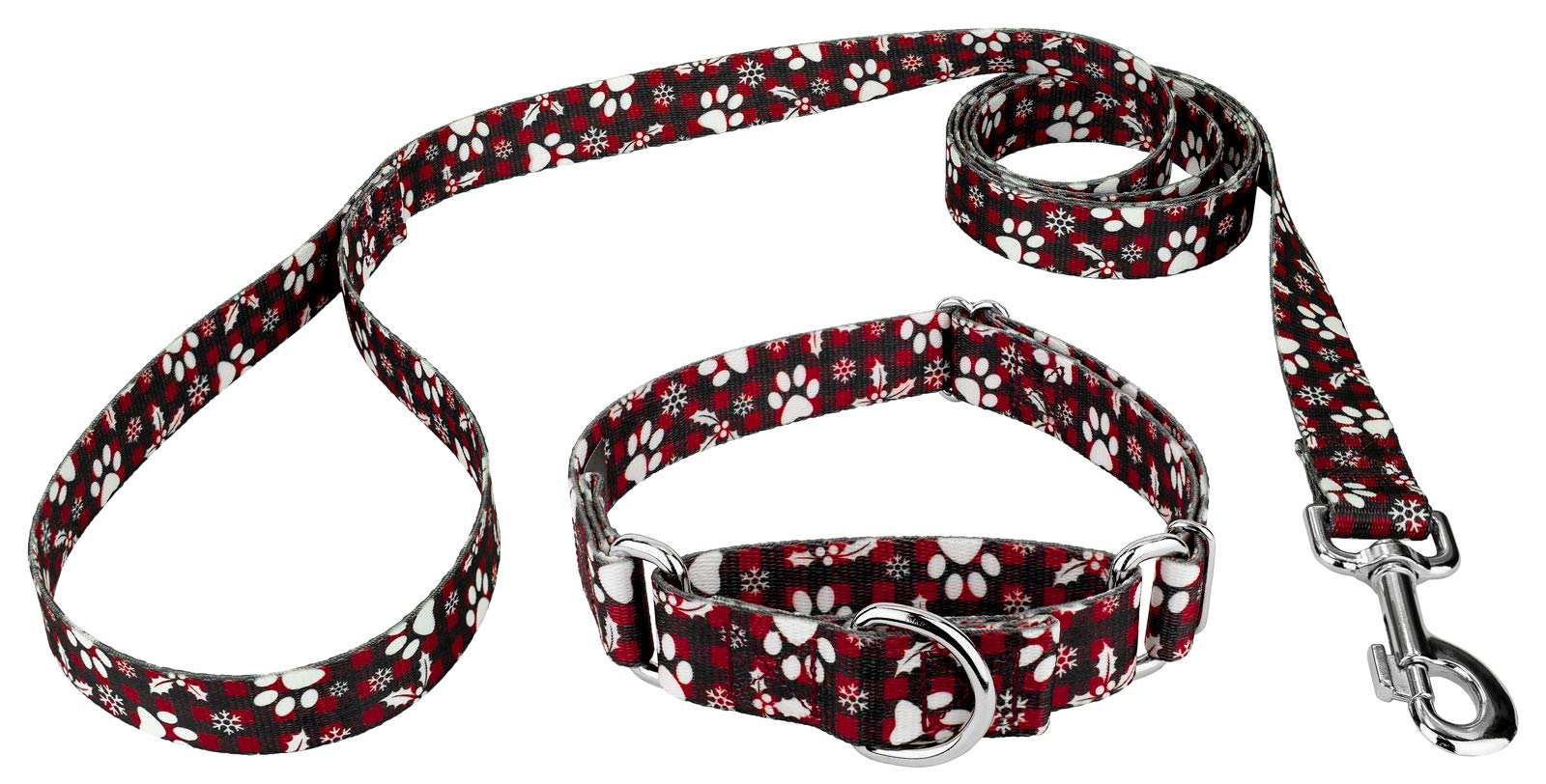 Country Brook Petz - Christmas Plaid Martingale Dog Collar And Leash - Christmas Collection Featuring Festive Designs (1 Inch, Medium)