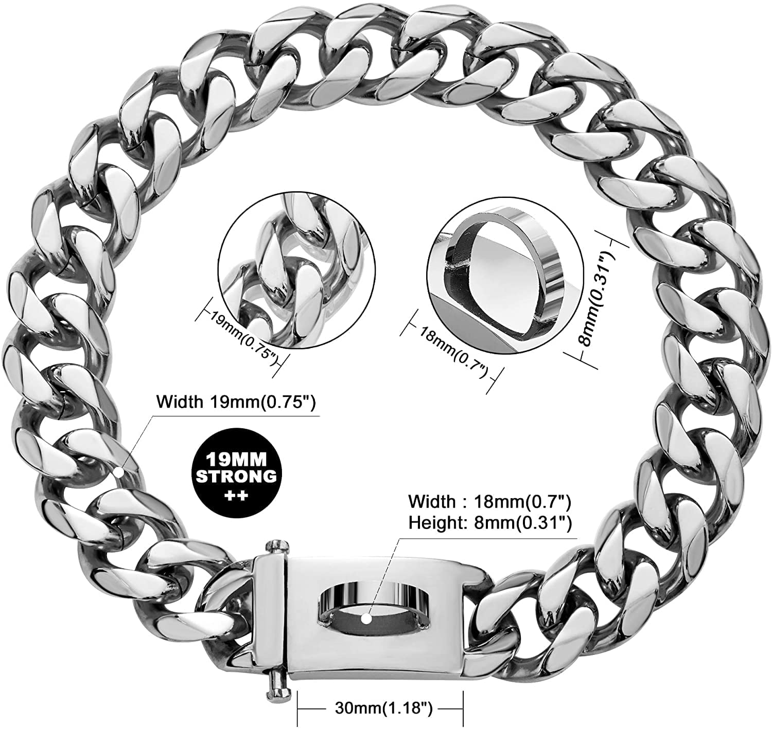 W/W Lifetime Dog Chain Collar Walking Metal Collar with Design Secure Buckle Cuban Link Strong Heavy Duty Chew Proof for Medium