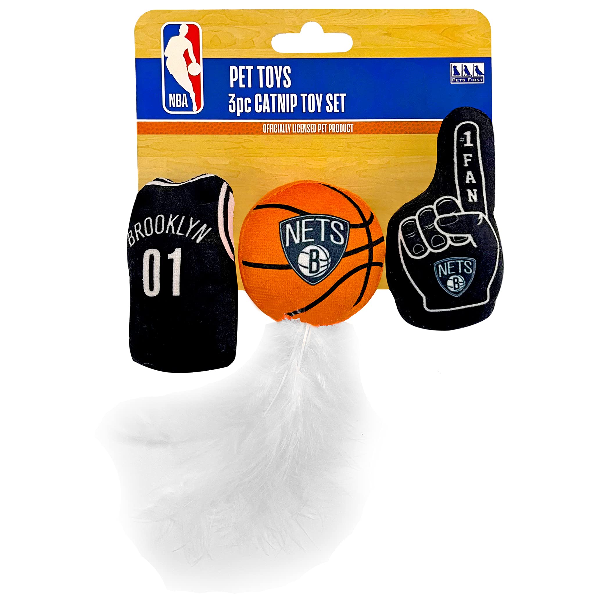Best Plush Cat Toy - Nba Brooklyn Nets Complete Set Of 3 Piece Cat Toys Filled With Fresh Catnip. Includes: 1 Jersey Cat Toy, 1 Basketball Cat Toy With Feathers & 1 #1 Fan Cat Toy. Beautiful Team Logo
