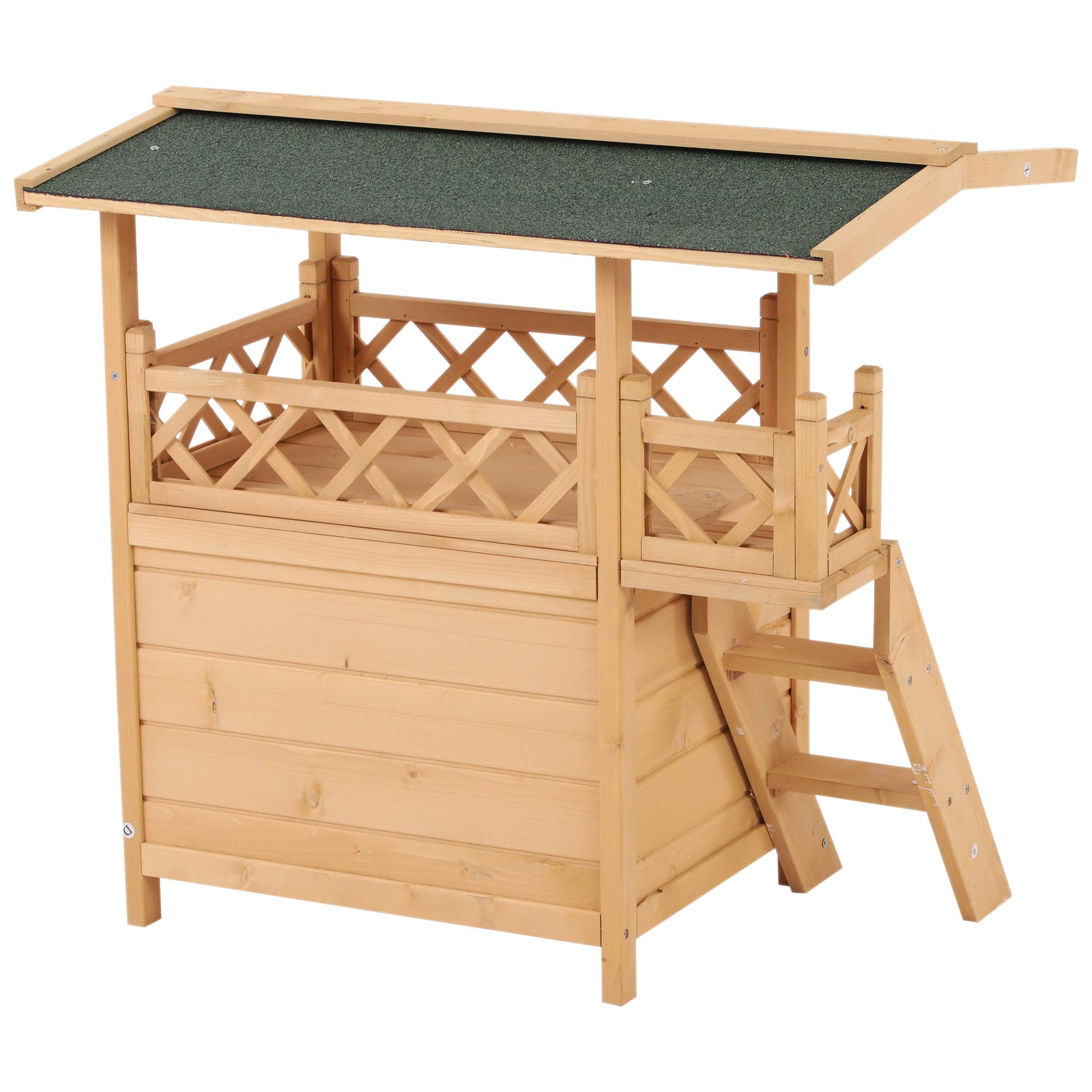 Pawhut 2-Story Indoor/Outdoor Wood Cat House Shelter With Roof