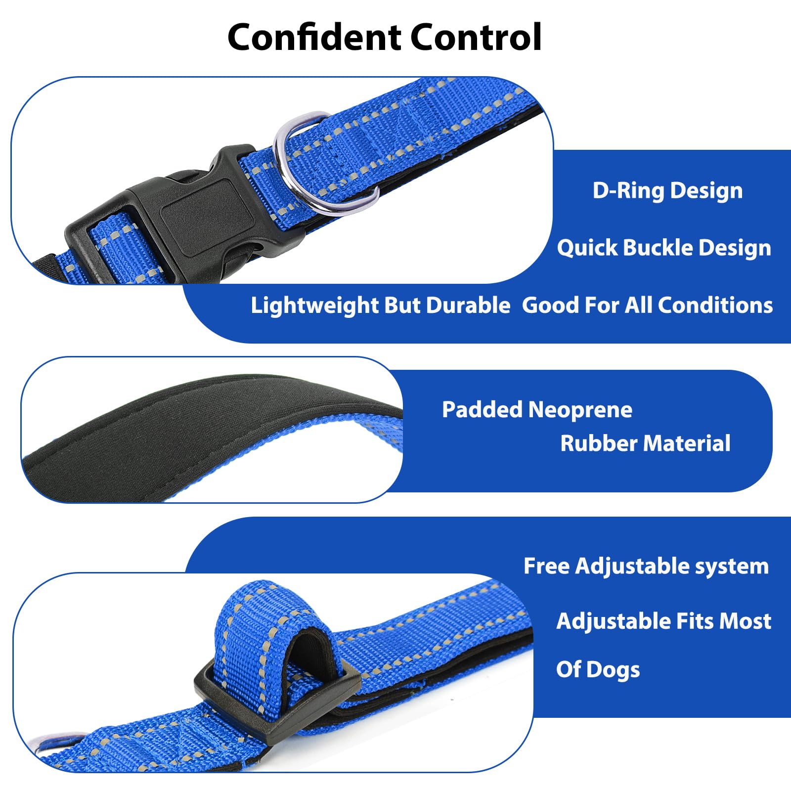 Penseepet Reflective Dog Collar Padded With Soft Neoprene Breathable Quick Release Basic Dog Collars For Puppy Small Dogs Boy Girl Blue