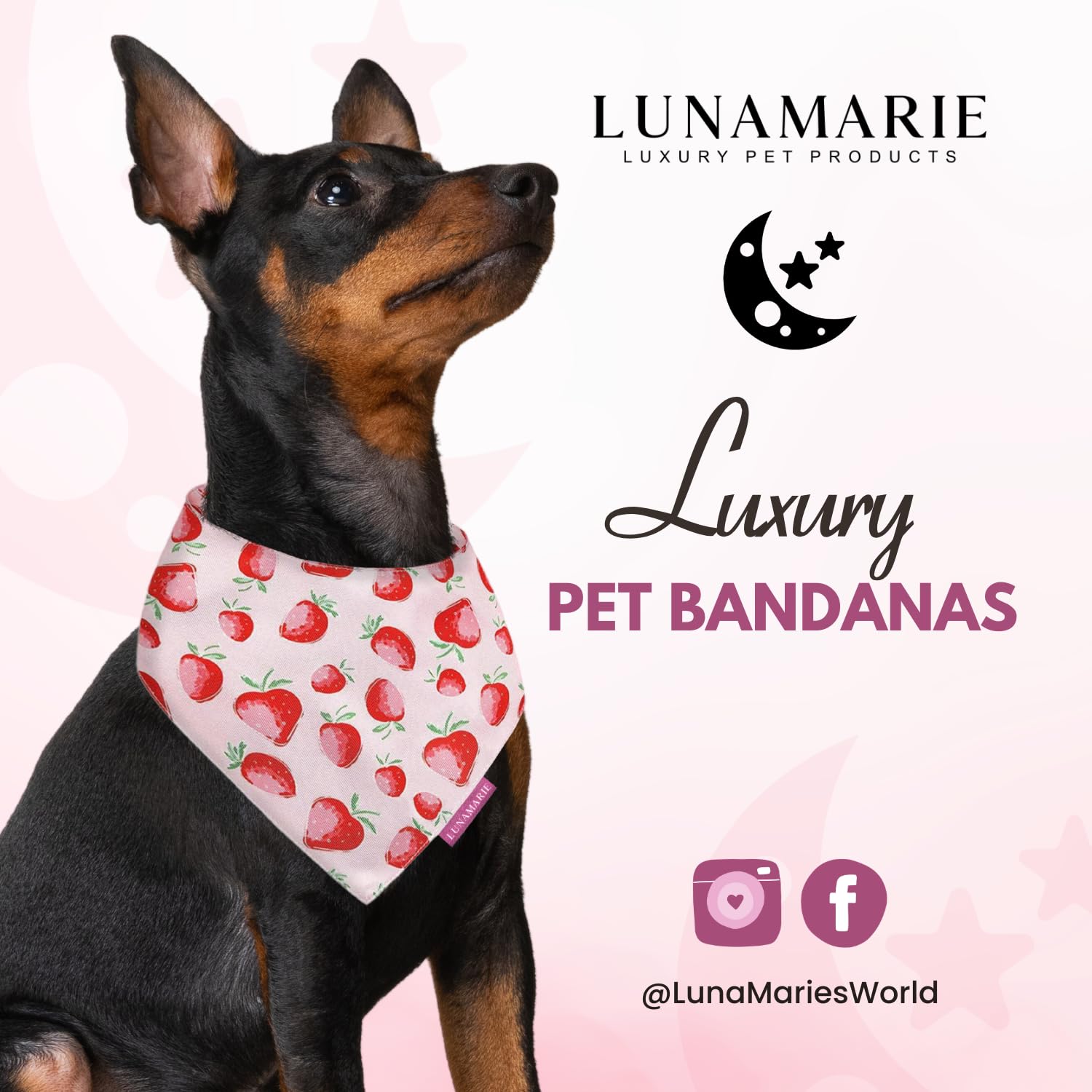 Lunamarie - Luxury Dog Bandanas - Cute Unique Designs | Premium & Silky Poly Fabric | 100% Handmade Custom Shape Dual Layered Sm