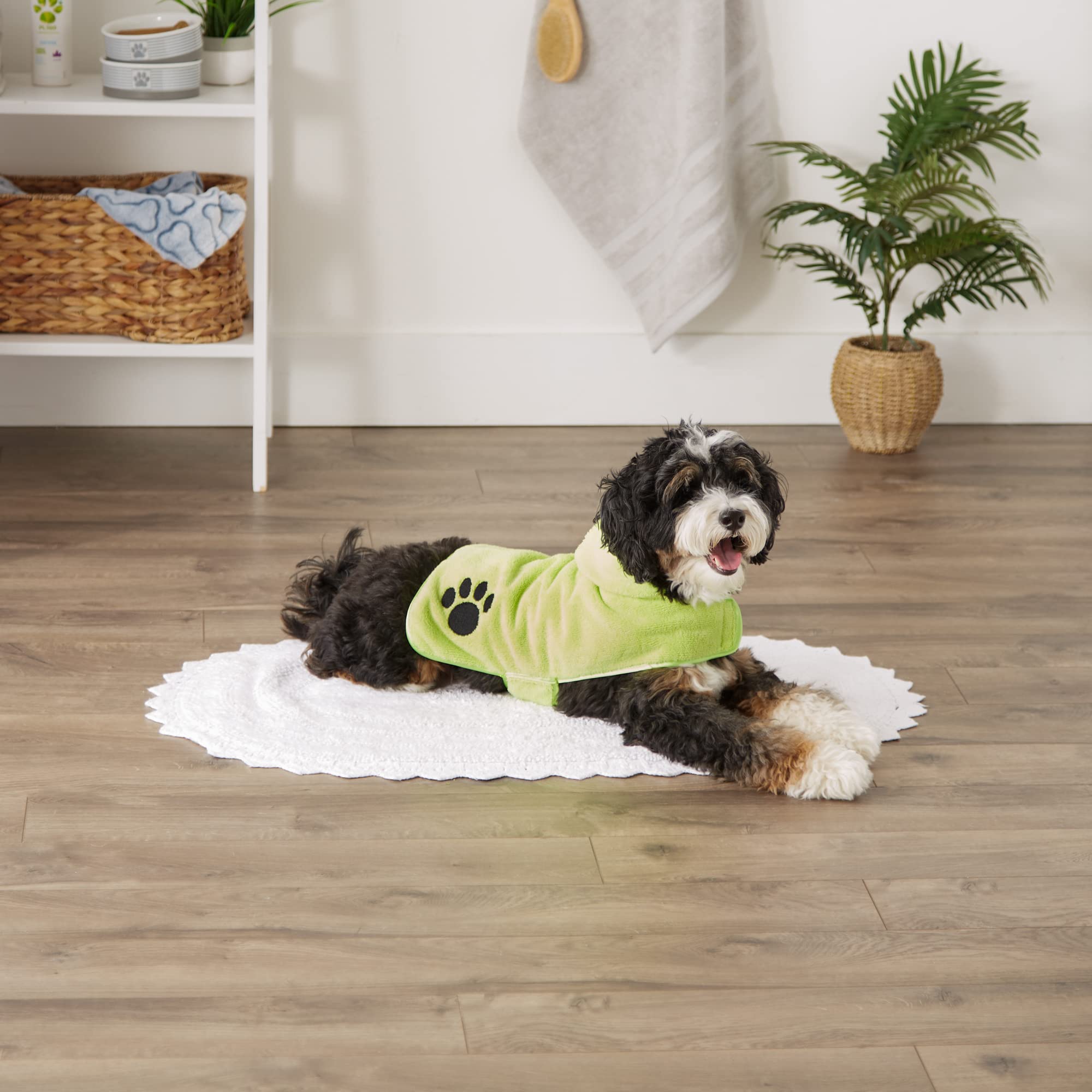 LETTUCE GREEN - EMBROIDERED PAW SMALL PET ROBE