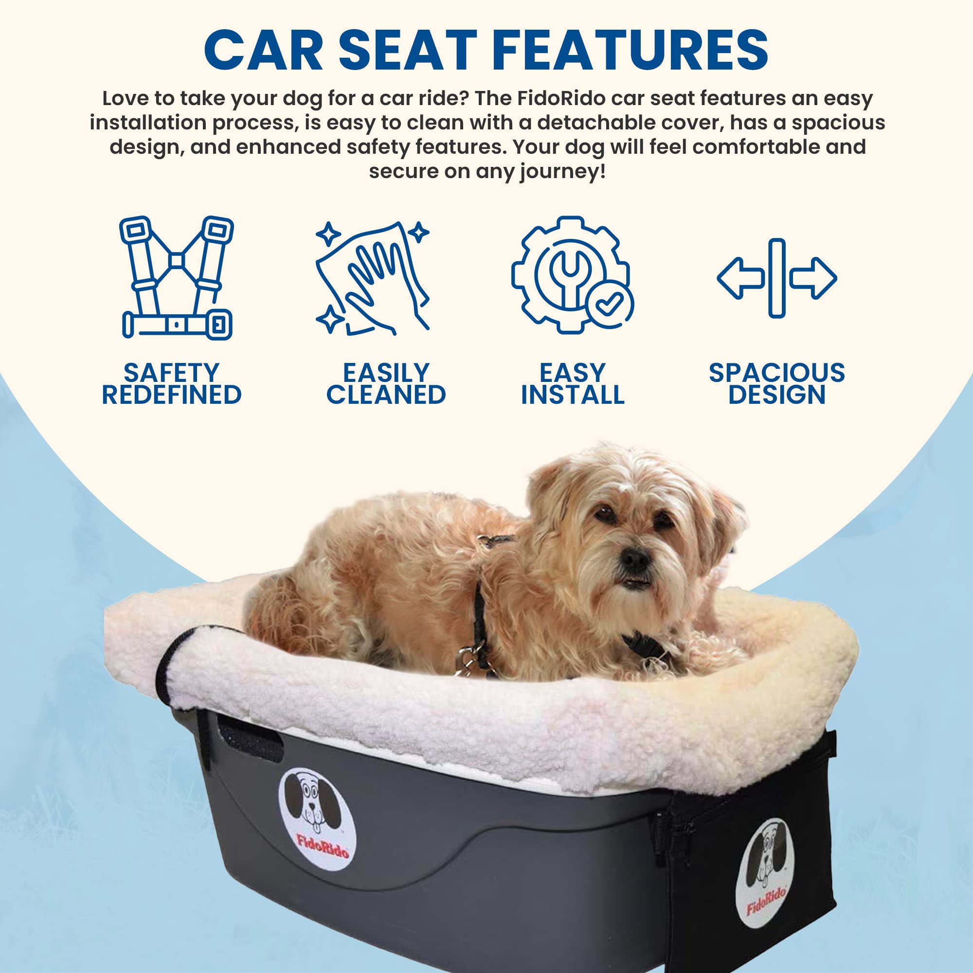 FidoRido Dog Car Seat - Small Harness Booster Seat, Red with Black Paw Prints, Comfortable Cushions and Safety Straps for Travel