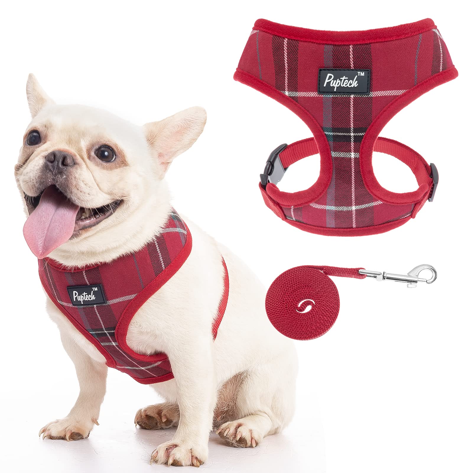 Pupteck Soft Mesh Dog Harness And Leash Set Pet Puppy Cat Comfort Padded Vest No Pull Harnesses, Red, M