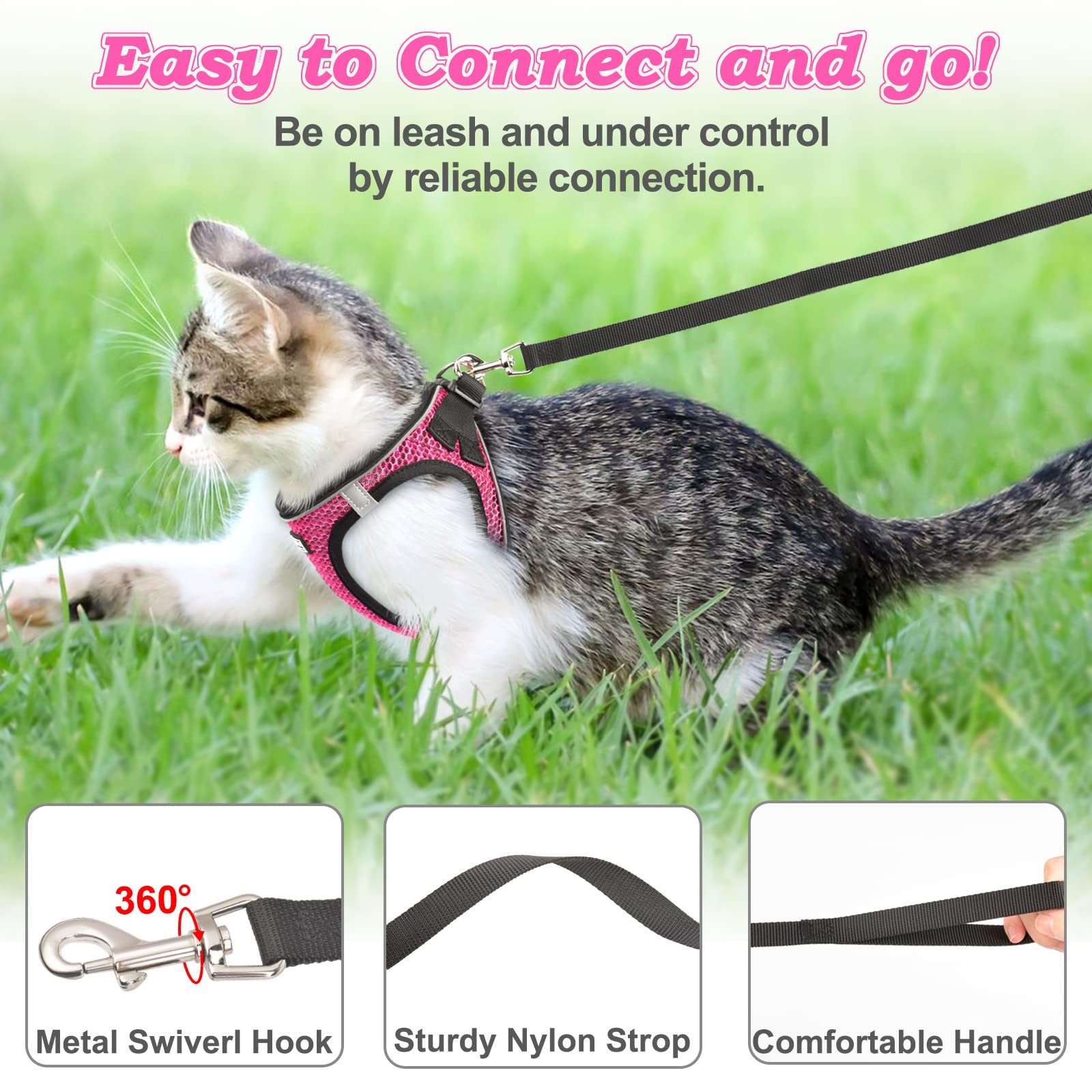SALFSE Cat Harness and Leash for Walking Escape Proof, Adjustable Kitten Vest Harness Reflective Soft Mesh Puppy Harness for Out
