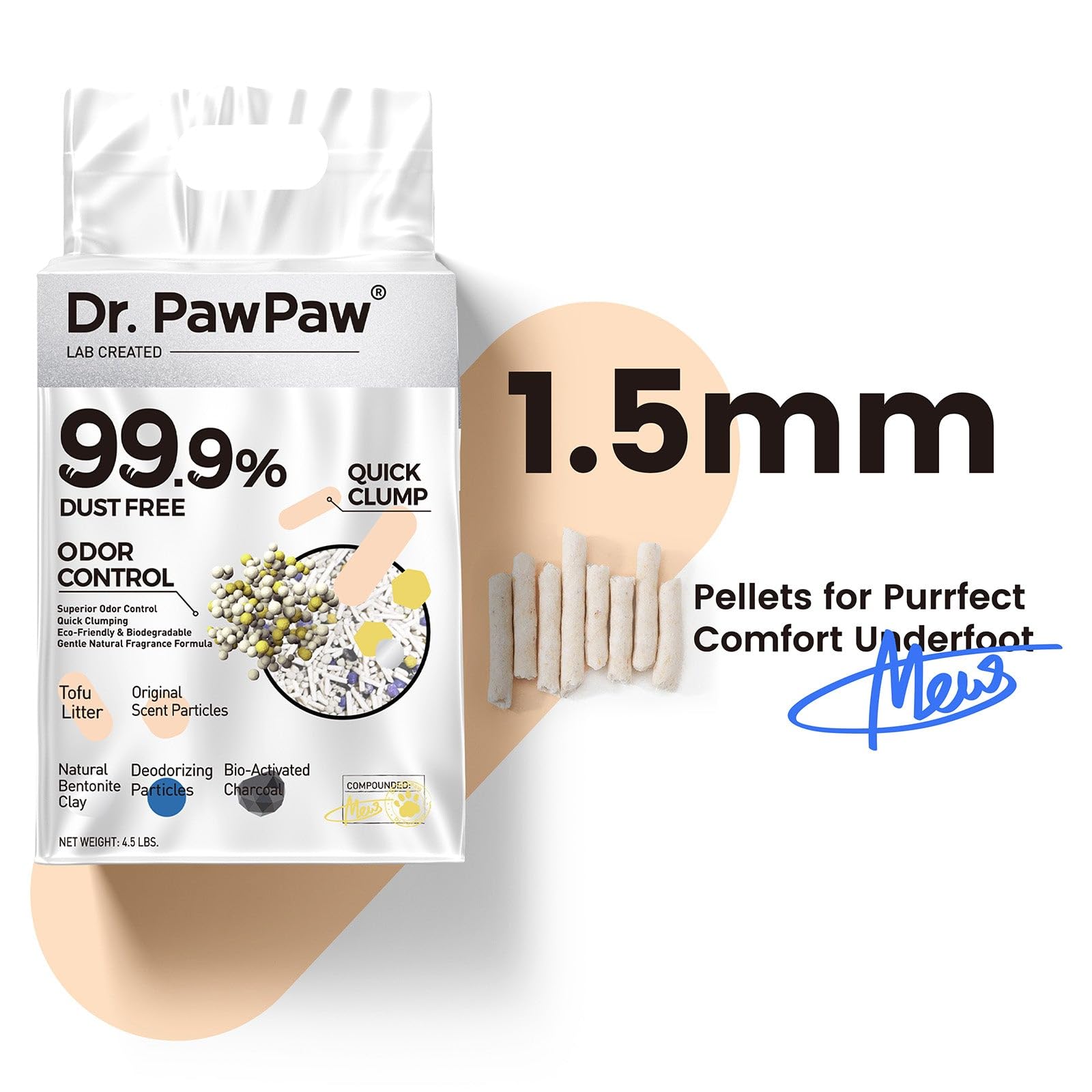Tofu Cat Litter 45 Lbs, Dr. Pawpaw Clumping Cat Litter, Natural Tofu Scent, Dust-Free Keep Kitty Tidy, Superior Odor Control Kee