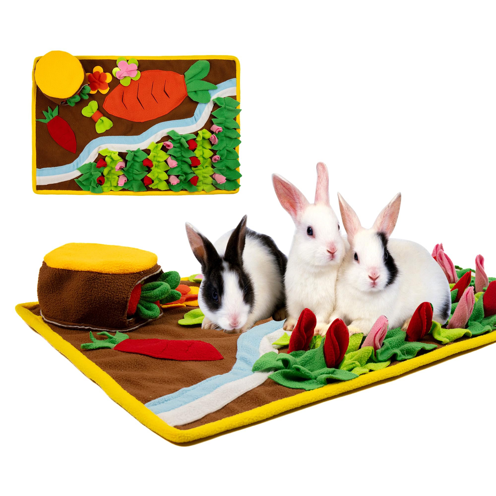 MHTTEC River Rabbit Hay Feeder, Snuffle mat for Dogs Small, Washable Bunny Hay Feeder Treat Dispenser Foraging Toys for Rabbits 