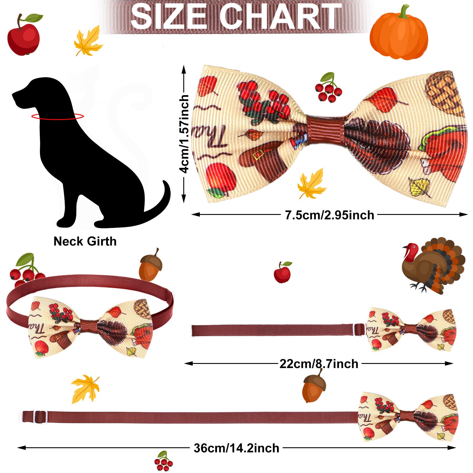 Eccliy 120 Pcs Fall Dog Bows Ties Collars Bulk For Small Large Dogs & Cats - Thanksgiving & Turkey Patterns
