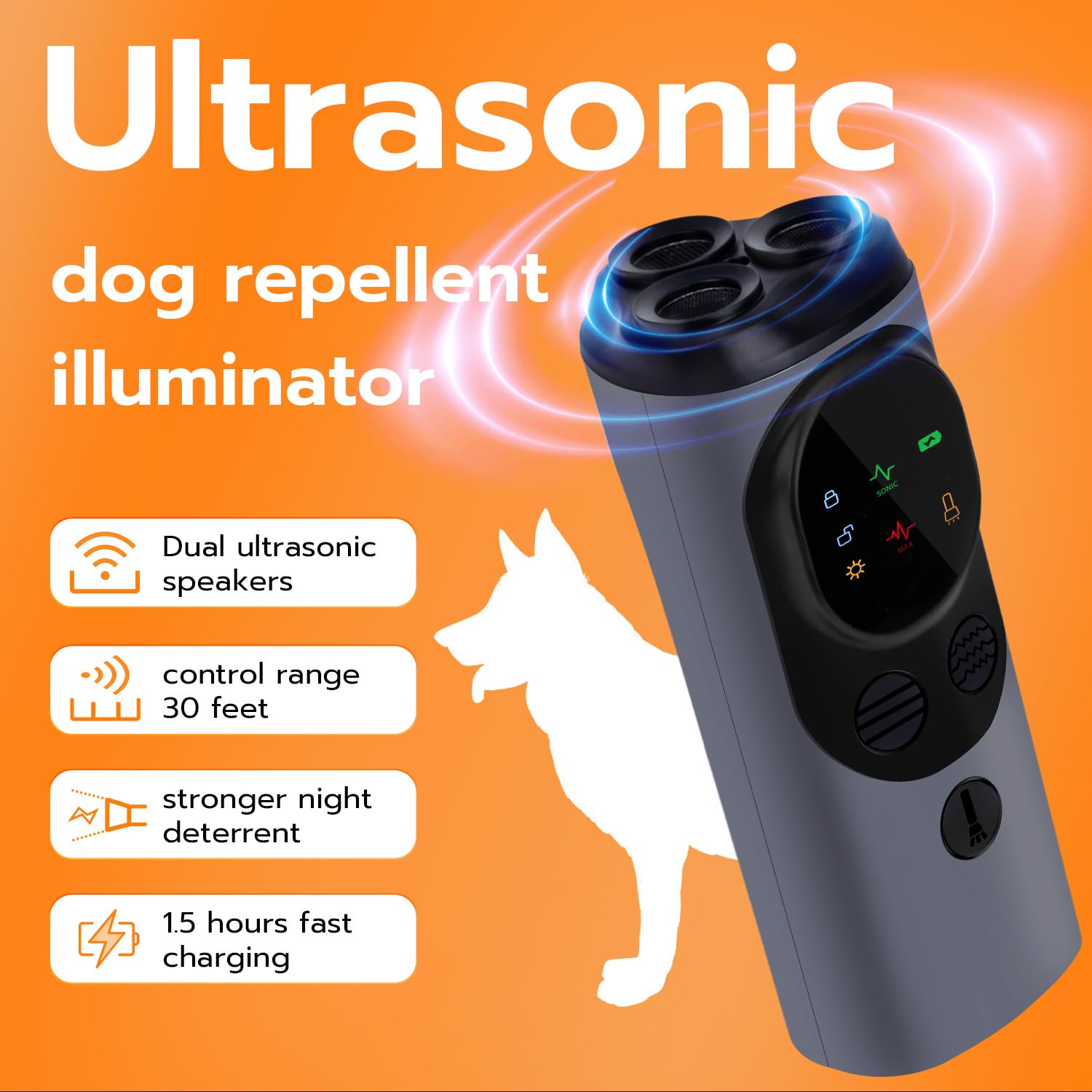 Mcbazel Dog Bark Deterrent Devices, Multifunctional Powerful Anti Barking, Rechargeable Ultrasonic Control Up To 50Ft - Black