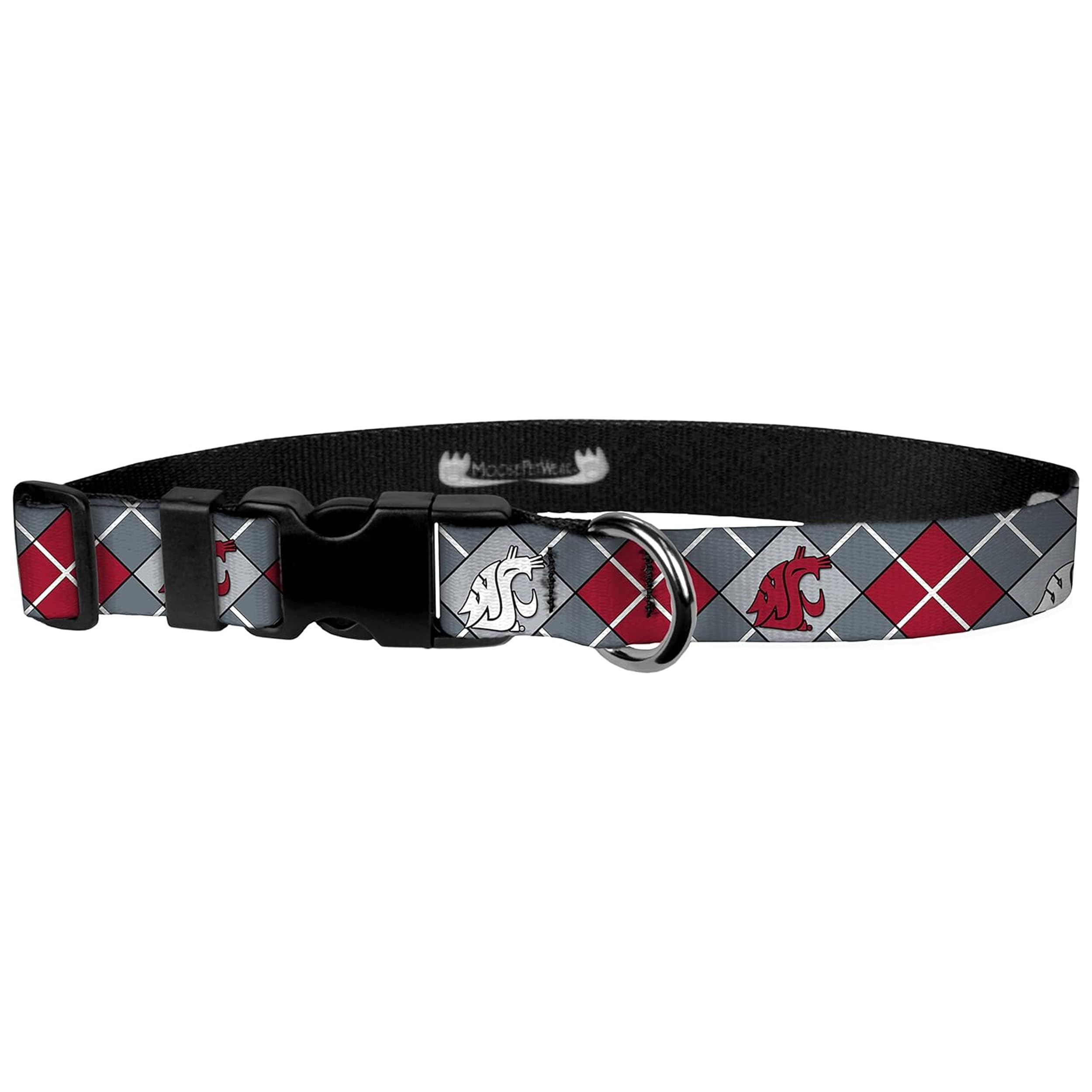 Moose Pet Wear Dog Collar - Washington State University Adjustable Pet Collars, 3/4 Inch Wide, Small, Cougar Argyle