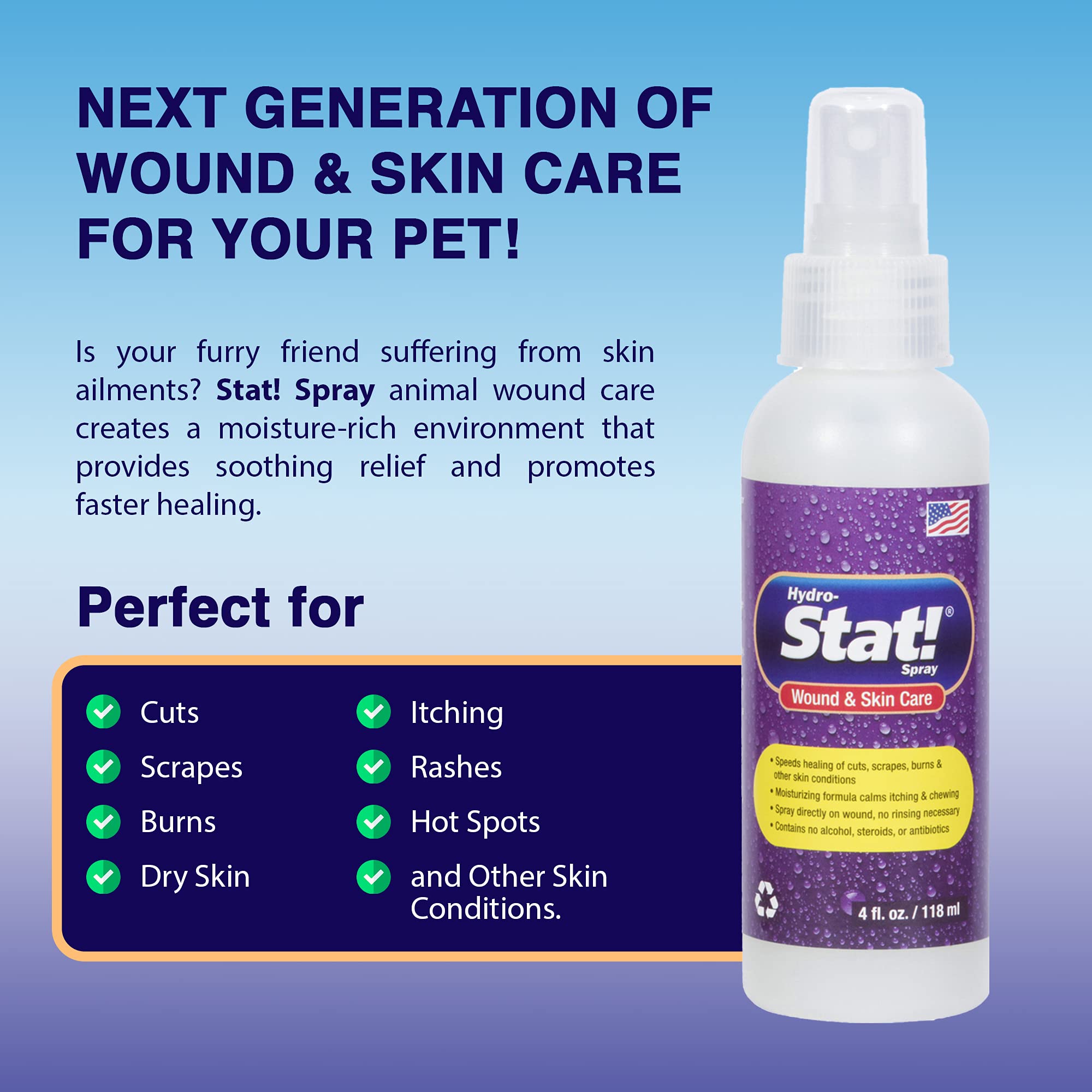 Stat! Spray Pet Wound & Skin Care  First-Aid Treatment for Dogs, Cats, Horses  Natural Plant Based Ingredients  Speeds Healing o