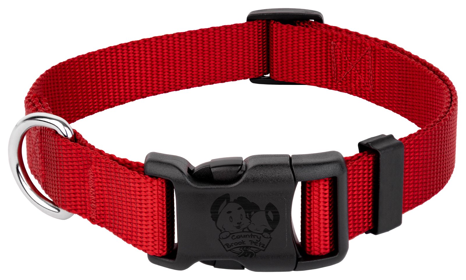 Country Brook Petz - 30+ Vibrant Colors - American Made Deluxe Nylon Dog Collar With Buckle (Micro, 3/8 Inch Wide, Red)