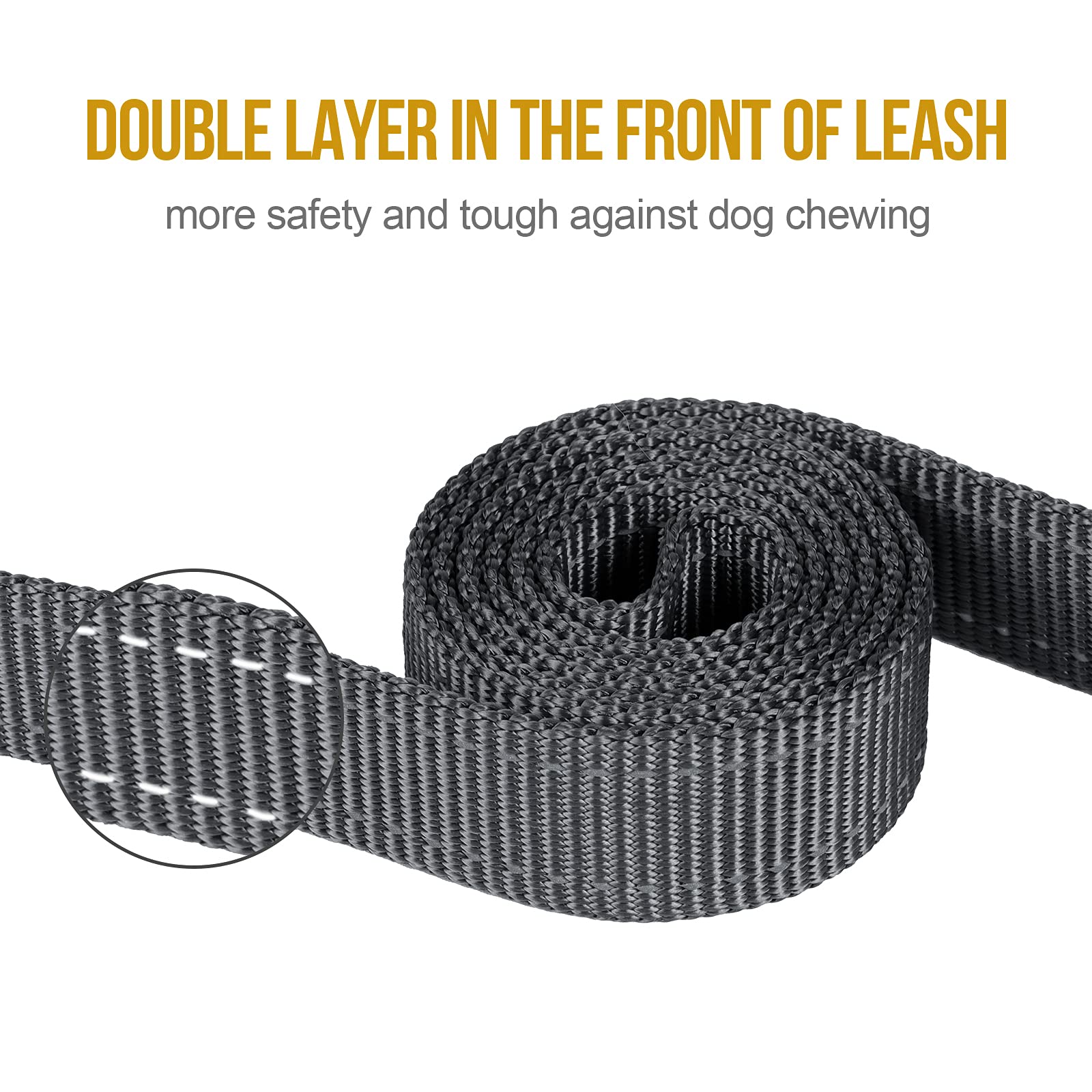 Onetigris Handled No-Pull Dog Walking Leash Long Traffic Leads For Medium To Large Dogs (Grey, 6Ft)