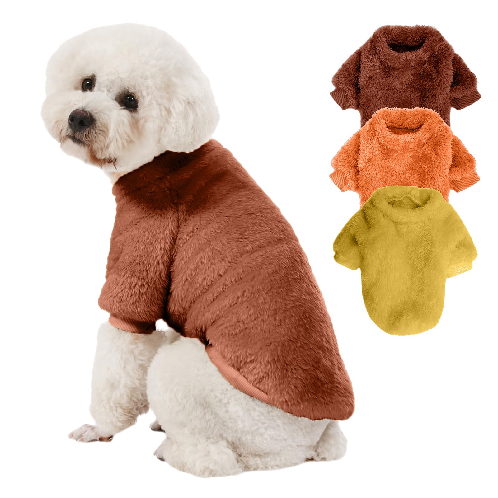 Kyaringtso Dog Sweater, 3 Pack Dog Sweaters For Small Dogs, Dog Clothes For Small Dogs Girl Boy, Ultra Soft And Warm Puppy Sweater Dog Coat For Winter Christmas (Orange+Coffee+Yellow, X-Small)