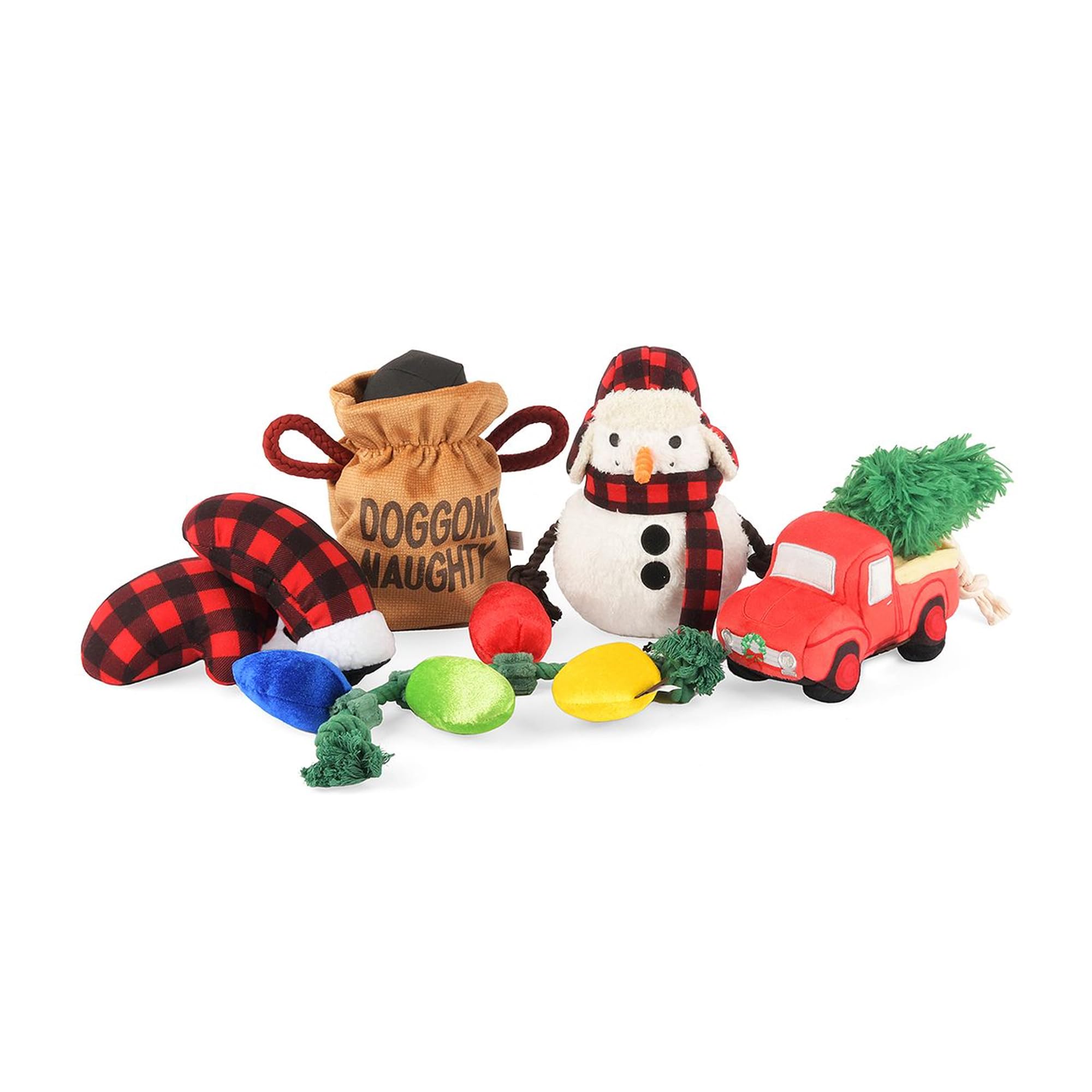 Winter Holiday Themed Plush Dog Toy Bundle with Squeakers, Crinkles, Ropes - Great for Puppies & All Size Dogs, Machine Washable