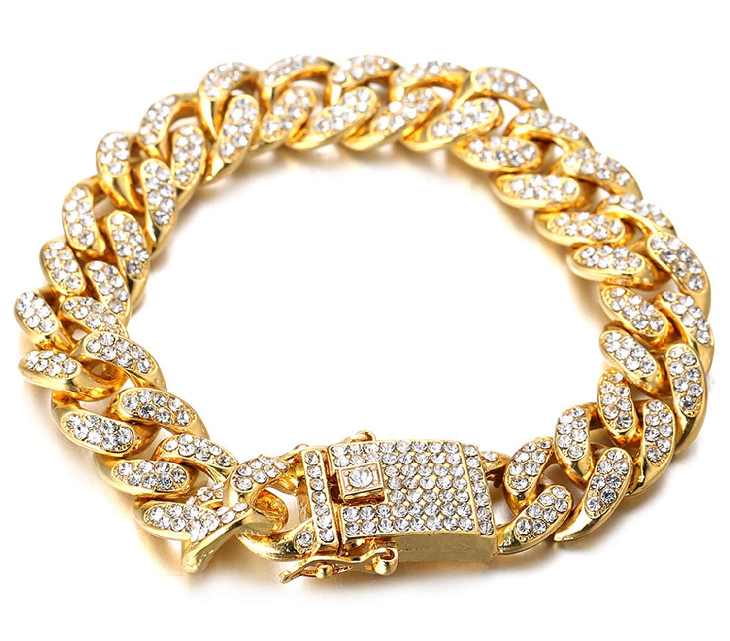 Halukakah Cat Collar - Carat - Iced Out Diamond Cuban Link Gold Chain For Cats & Kittens - Platinum Plated 7' Collar Size - For
