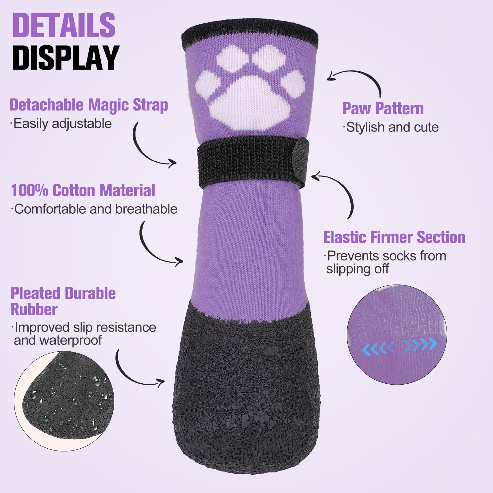 Beautyzoo Anti Slip Dog Socks Boots, Dog Shoes For Hot/Cold Pavement Snow Rain Days,Waterproof Grip Dog Booties Paw Protector Fo
