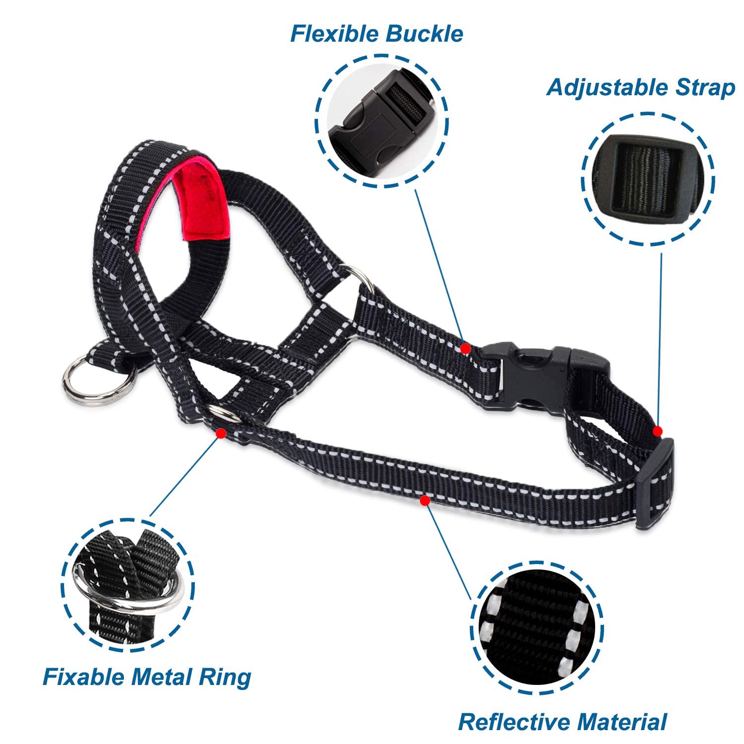 Dog Head Halter With Reflective Safety Strap Stop Dog'S Pulling, Dog Head Collar For Small Medium Large Dogs(S,Red)