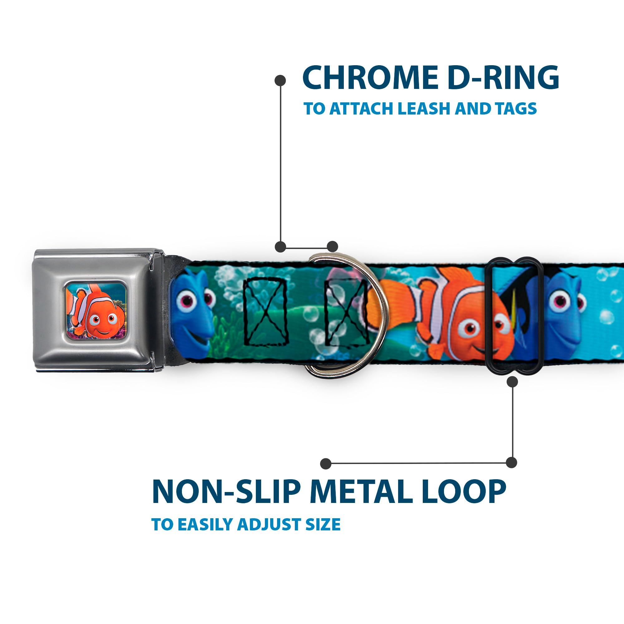 Dog Collar Seatbelt Buckle Nemo Dory Poses 13 To 18 Inches 1.5 Inch Wide