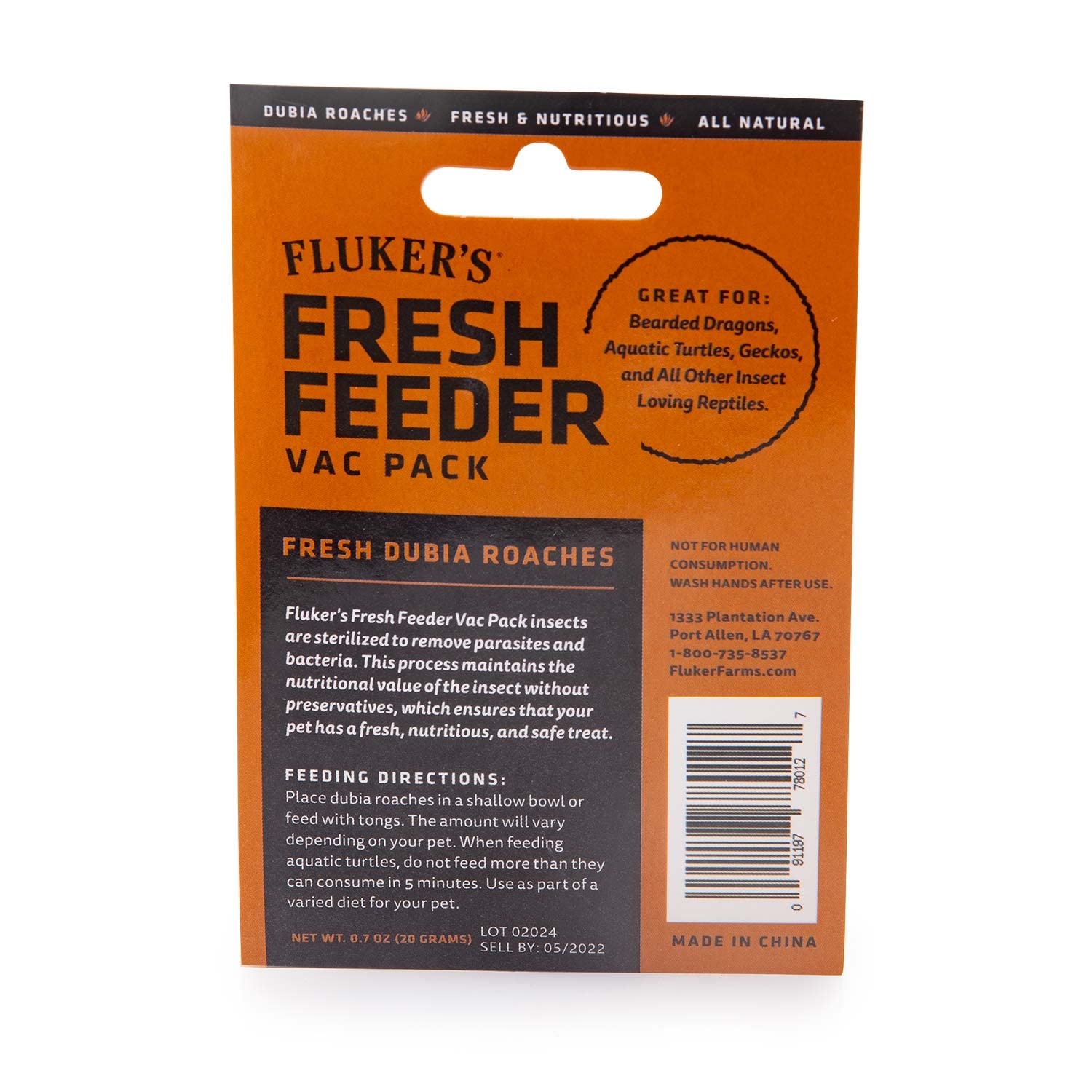 Flukers Fresh Feeder Vac Pack Dubia Roaches, All Natural and Preservative Free, Great for Insect Eating Reptiles, Birds, or Sma