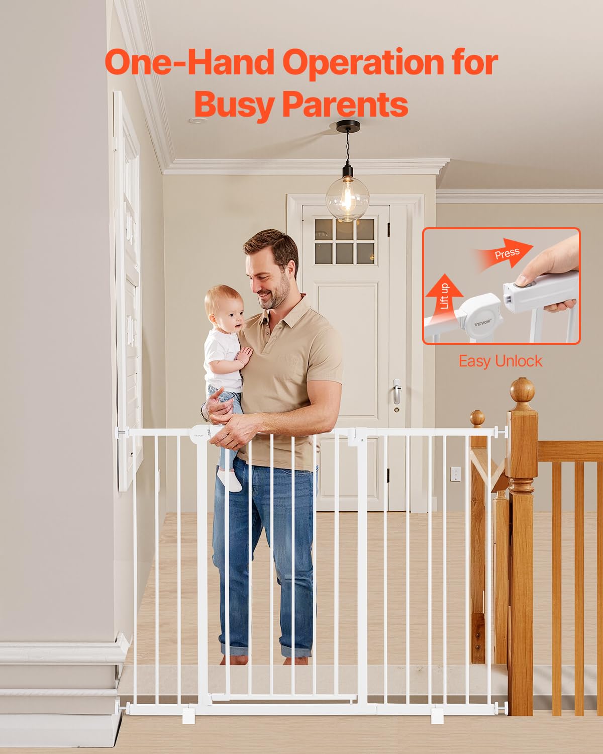 VEVOR Baby Gate, 26-48 Inches Adjustable Width, 36 Inches High Dog Gate, Easy Step Walk Thru, for Child Pet Security, Pressure M