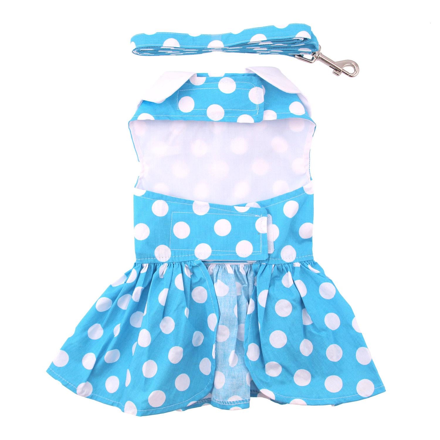 DOGGIE DESIGN Blue Polka Dot Dog Dress with Matching Leash